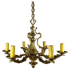 Large Bronze French Chandelier for 6 Light Bulbs, 1950s