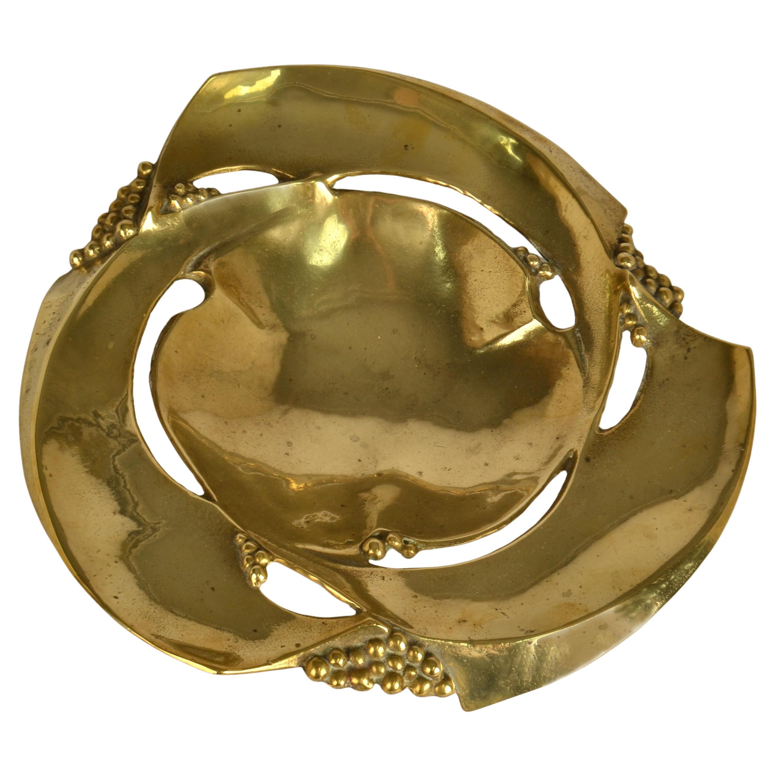 Large Bronze Fruit Bowl Organic Decorated with Grapes
