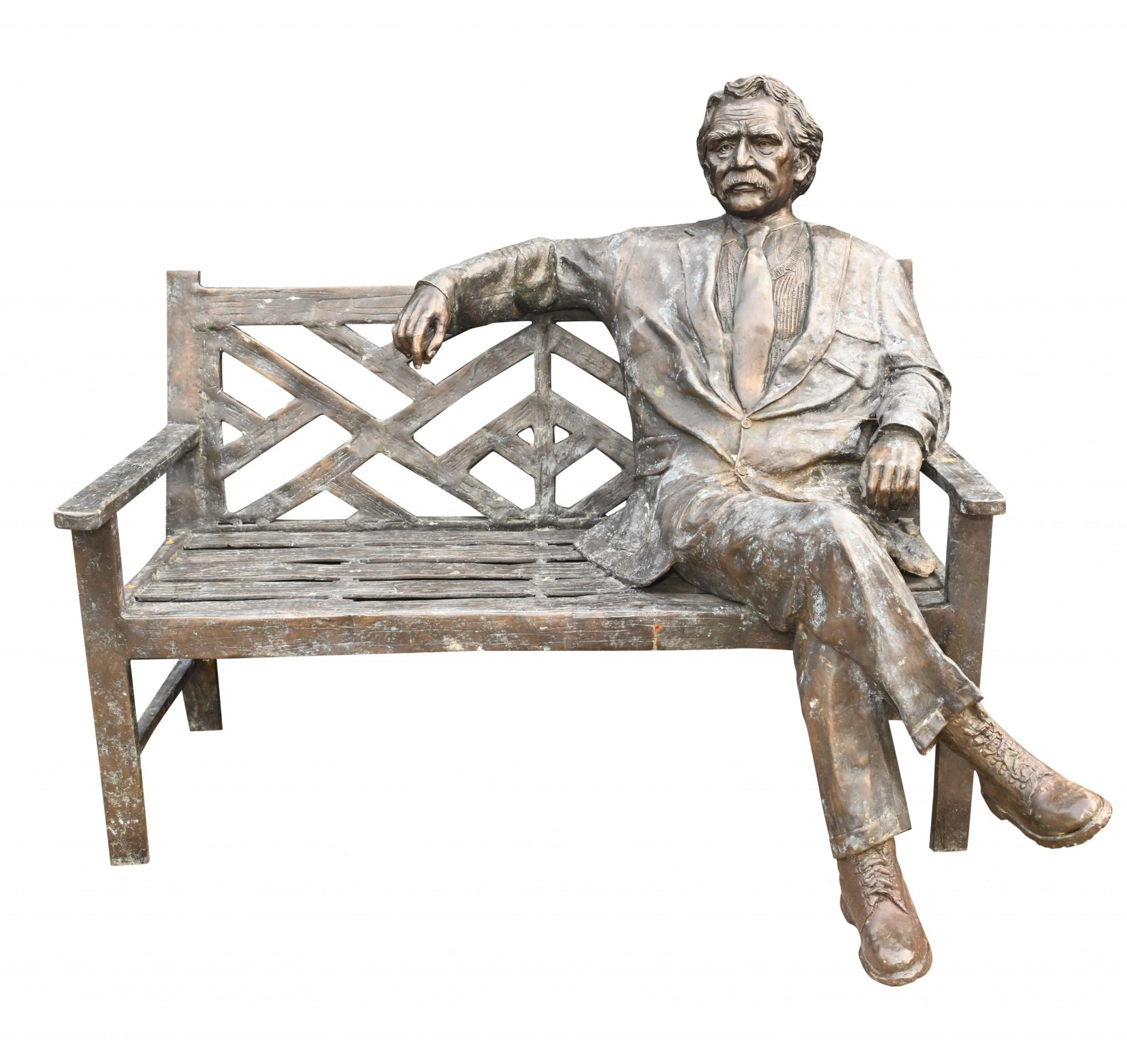 Large Bronze Garden Bench with Lifesize Albert Einstein Statue 4