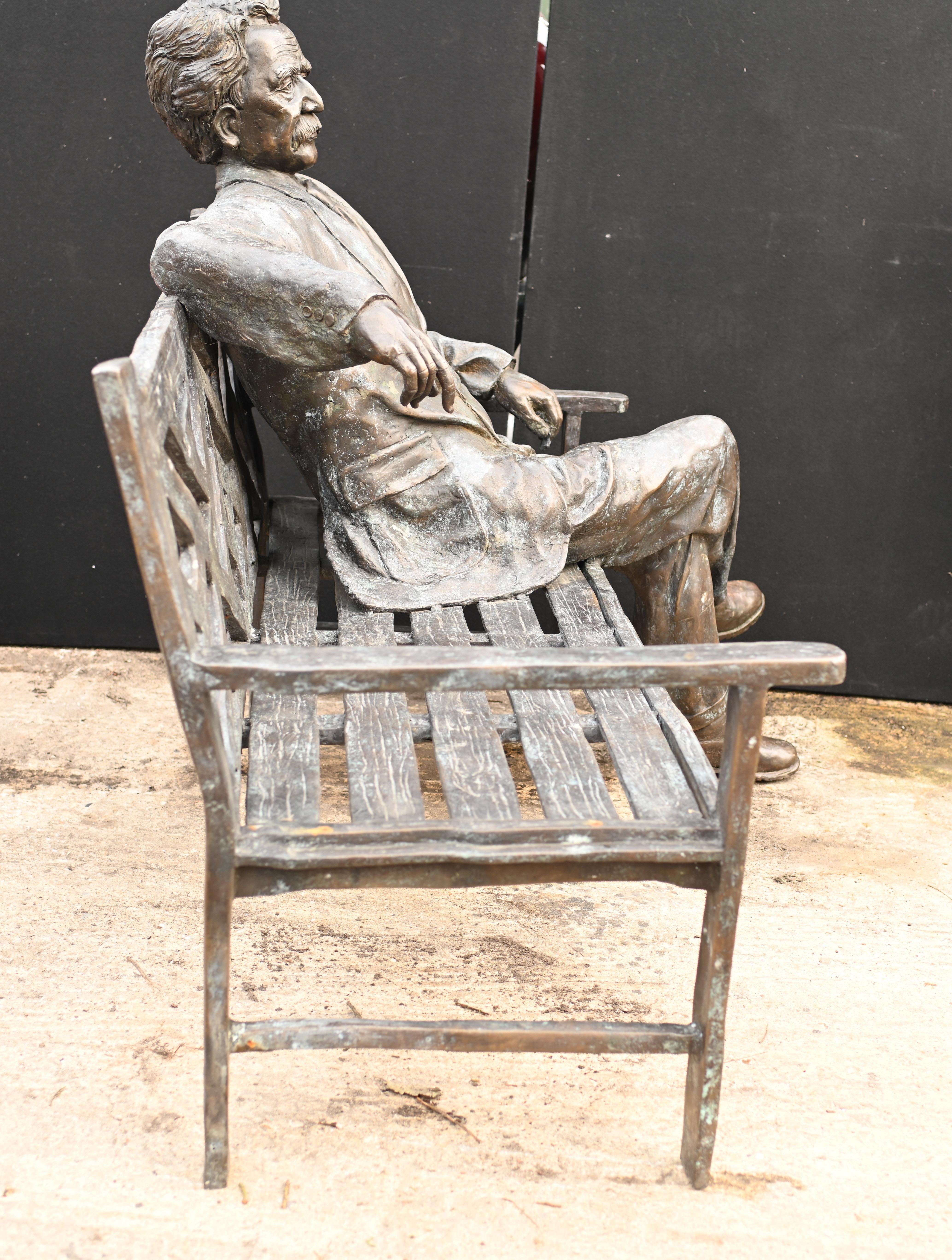 Large Bronze Garden Bench with Lifesize Albert Einstein Statue 7