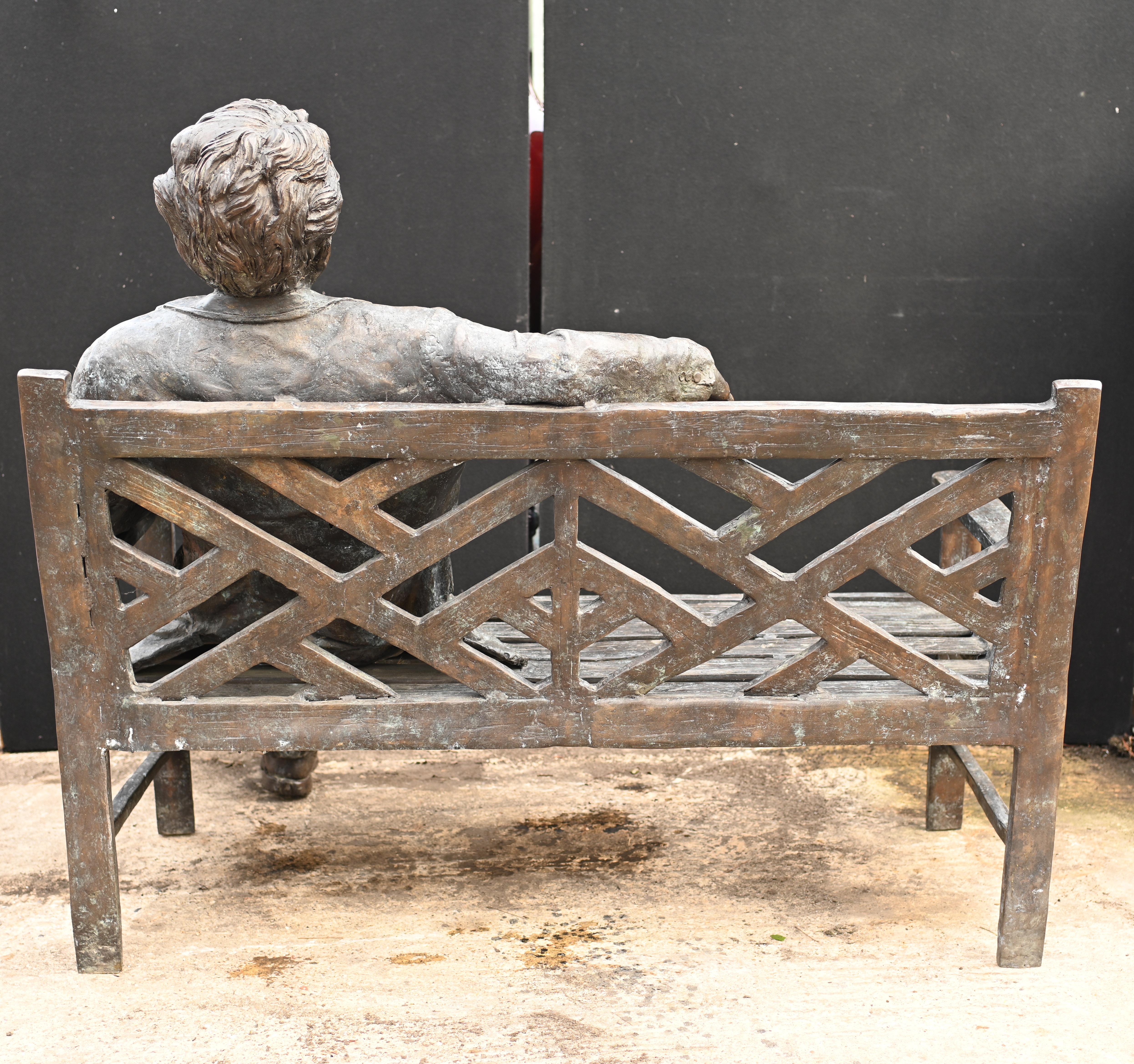 Large Bronze Garden Bench with Lifesize Albert Einstein Statue 8