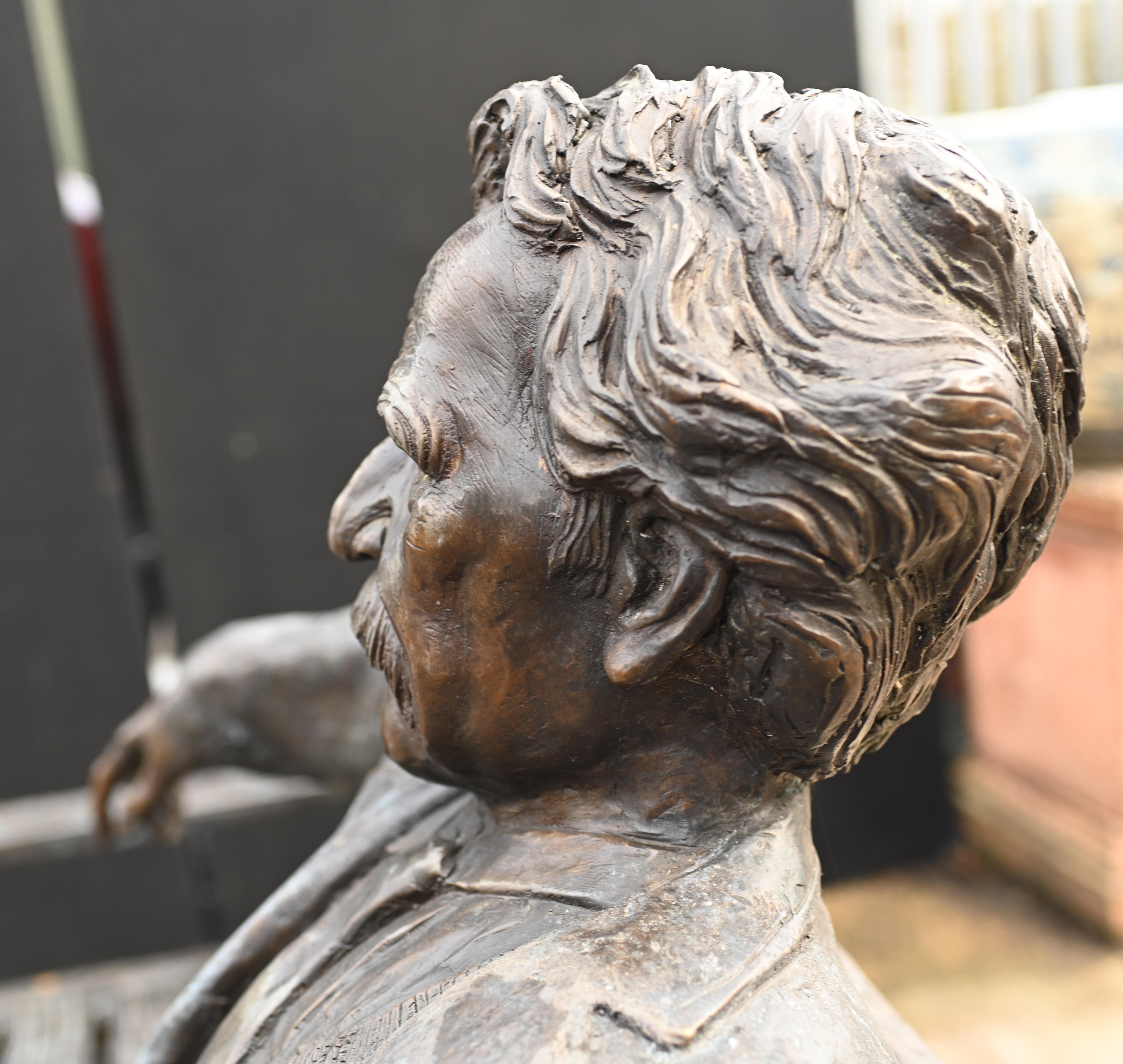 Large Bronze Garden Bench with Lifesize Albert Einstein Statue 10