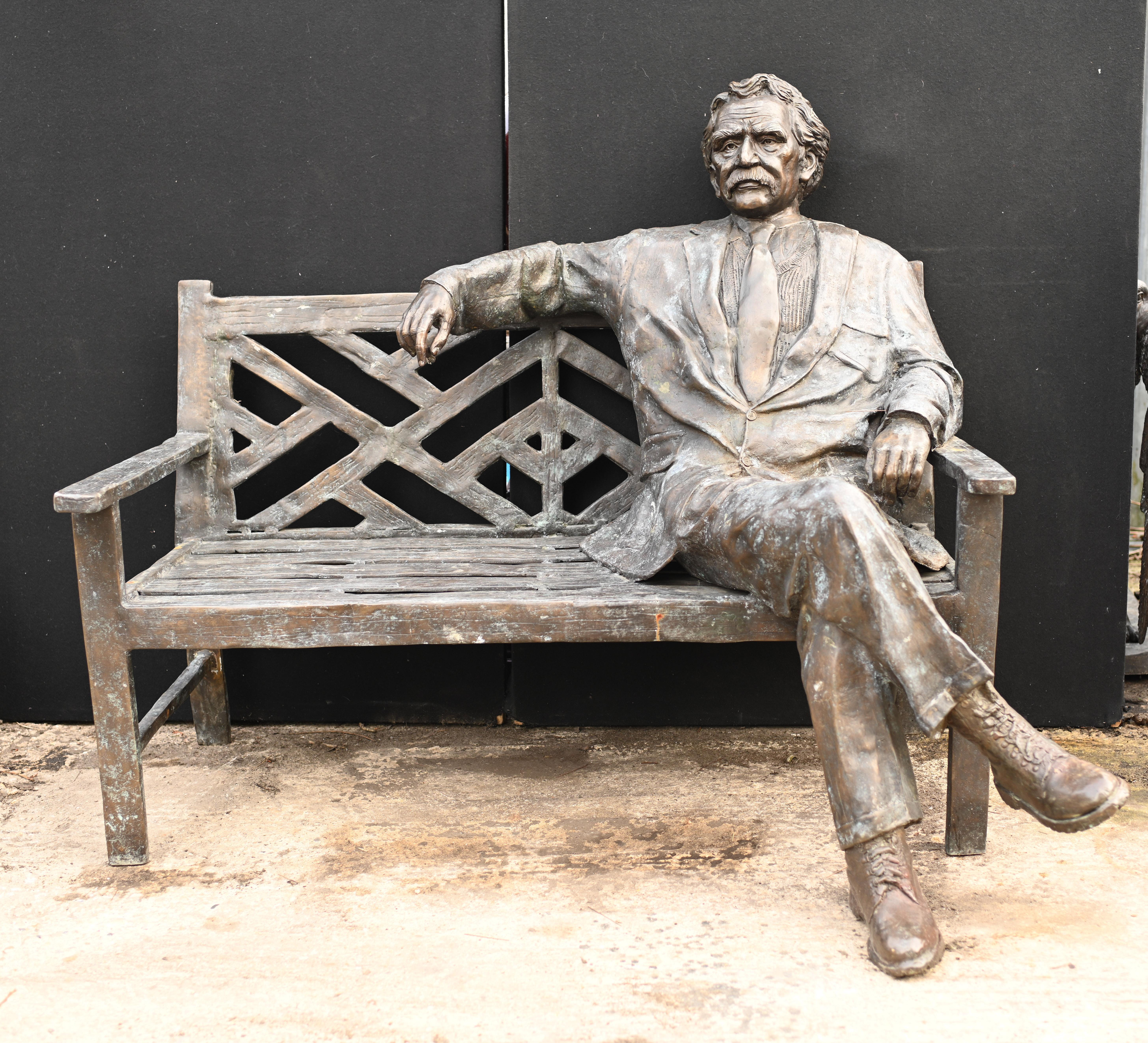 20th Century Large Bronze Garden Bench with Lifesize Albert Einstein Statue