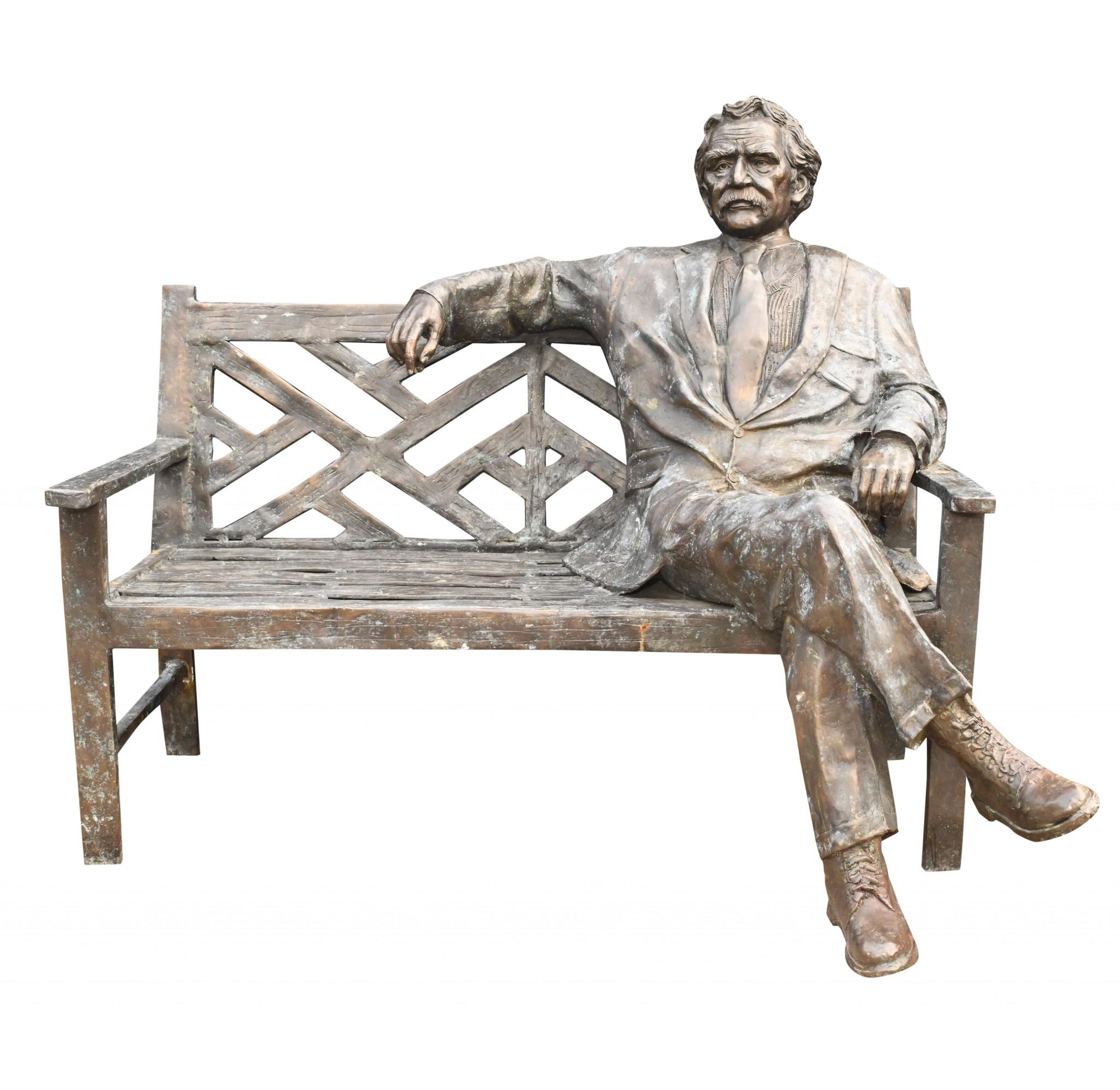 Contemporary Large Bronze Garden Bench with Lifesize Albert Einstein Statue