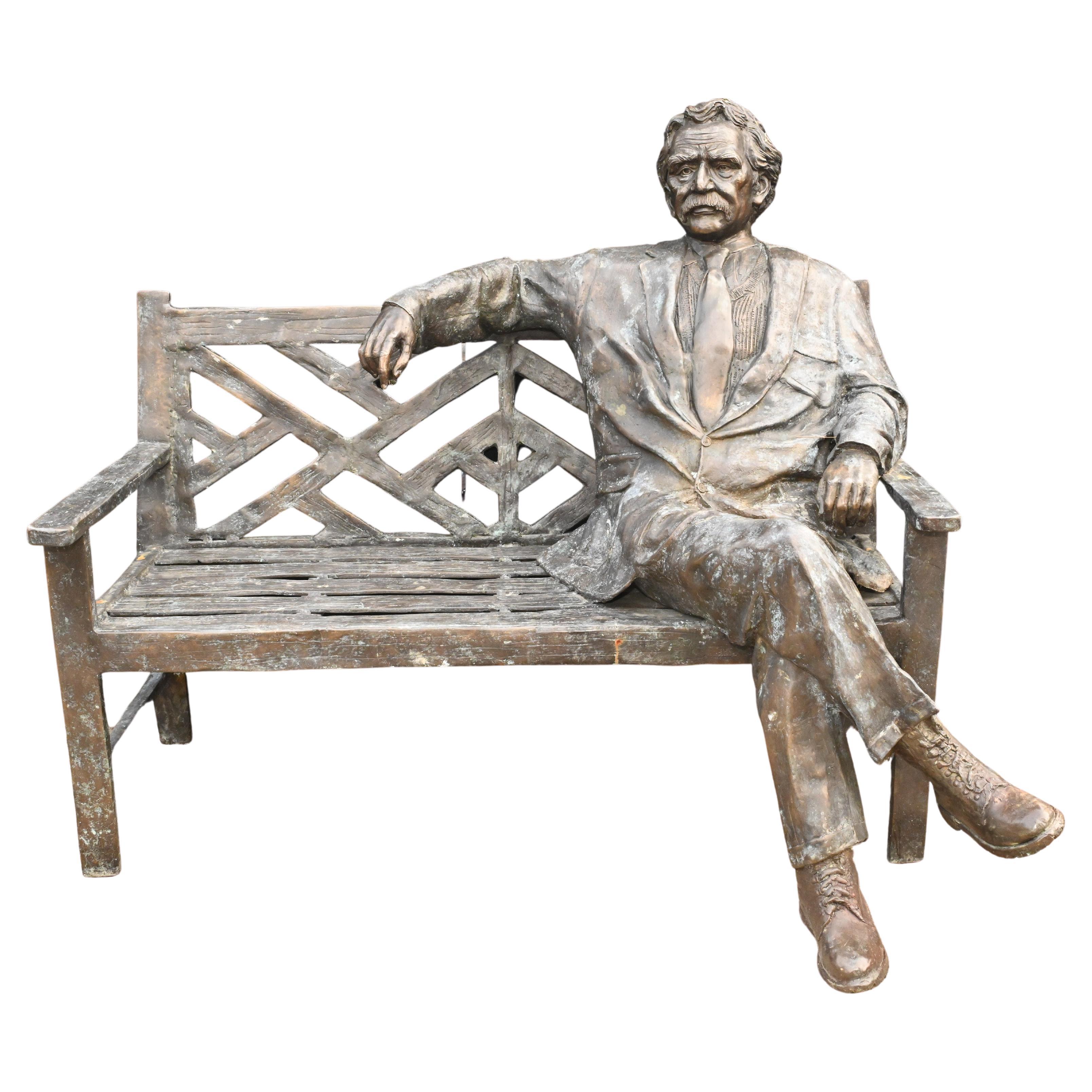 Large Bronze Garden Bench with Lifesize Albert Einstein Statue