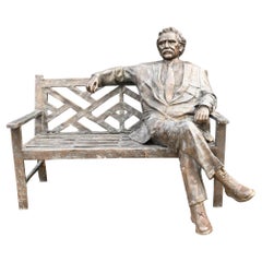 Large Bronze Garden Bench with Lifesize Albert Einstein Statue