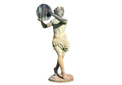Large Bronze Garden Sculpture Of A Neoclassical Youth With Tambourine