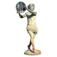 Large Bronze Garden Sculpture Of A Neoclassical Youth With Tambourine