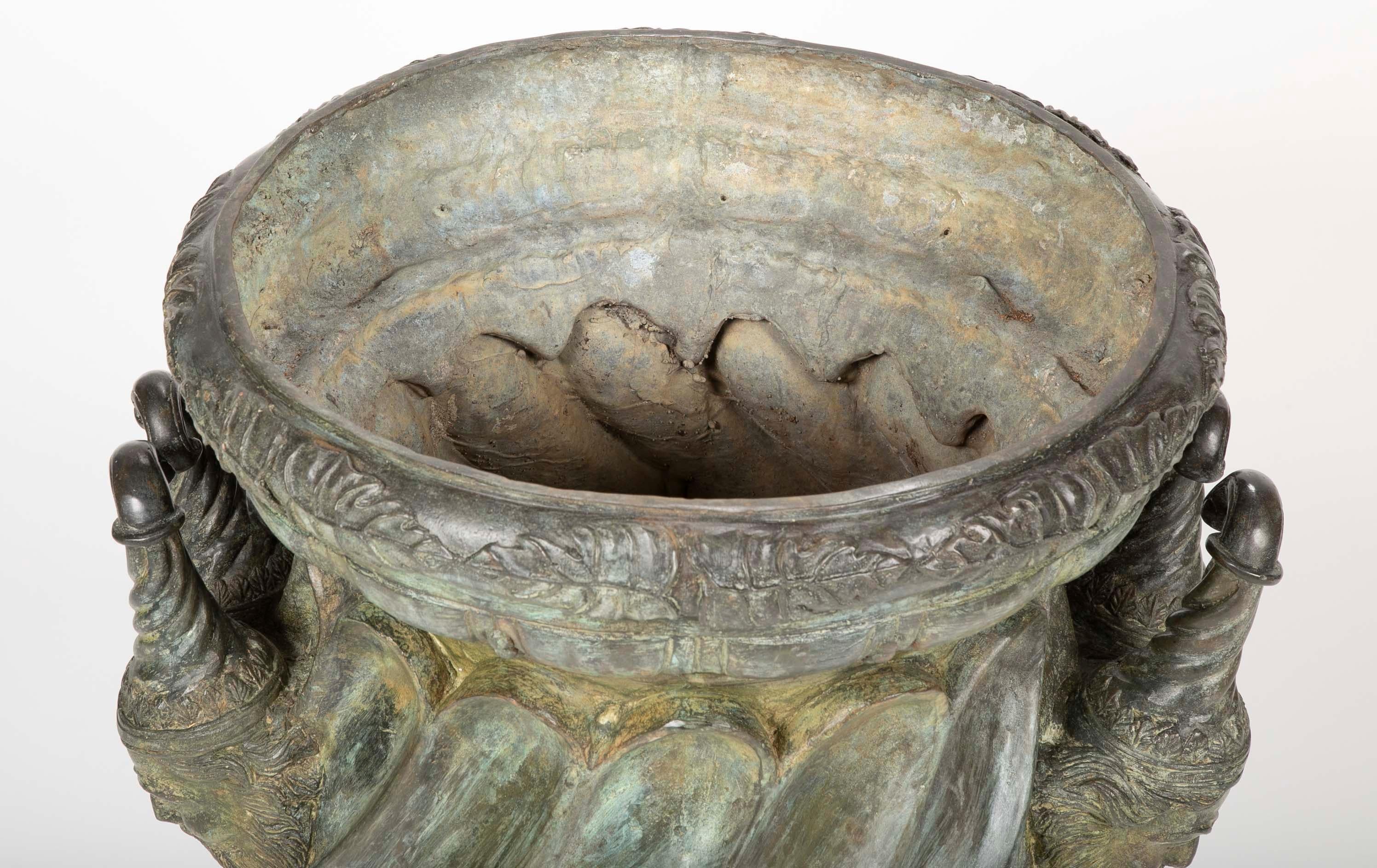 Patinated Large Bronze Garden Urn after a Model at Versailles For Sale