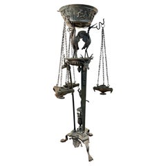 Large Bronze Grand Tour Neo Classical Pompeiian Tripod Heron Oil Lamp