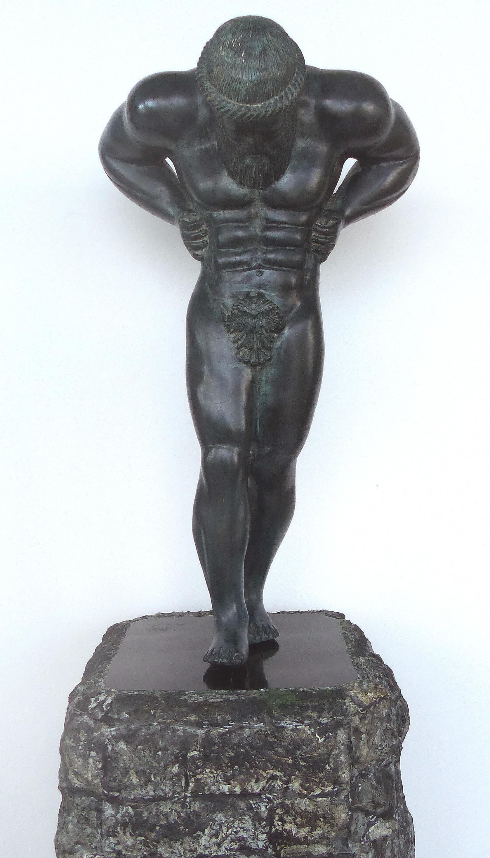 Large Bronze Greco Roman Style Sculpture atop a Chiselled Granite Pedestal In Good Condition In Miami, FL