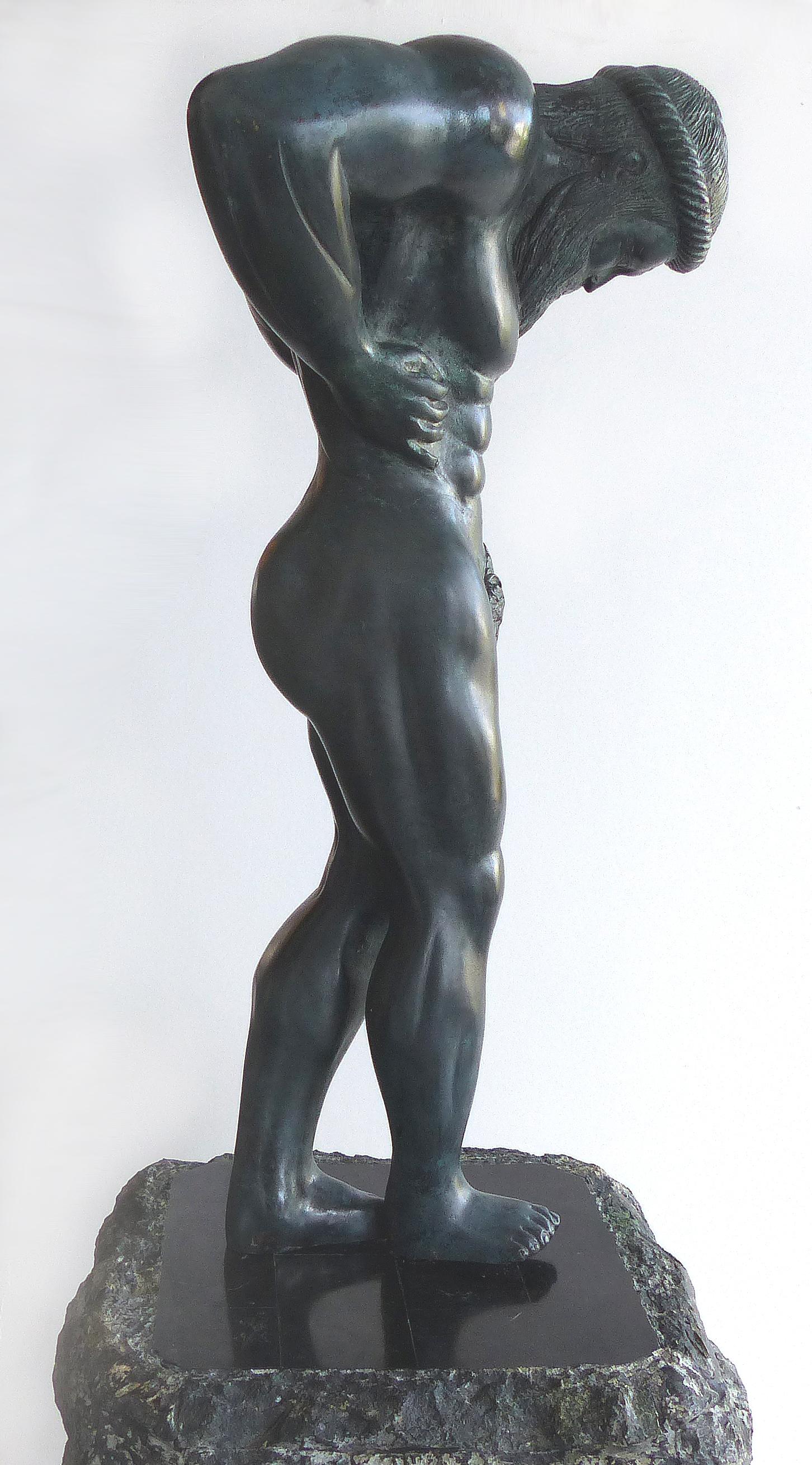 Large Bronze Greco Roman Style Sculpture atop a Chiselled Granite Pedestal 1