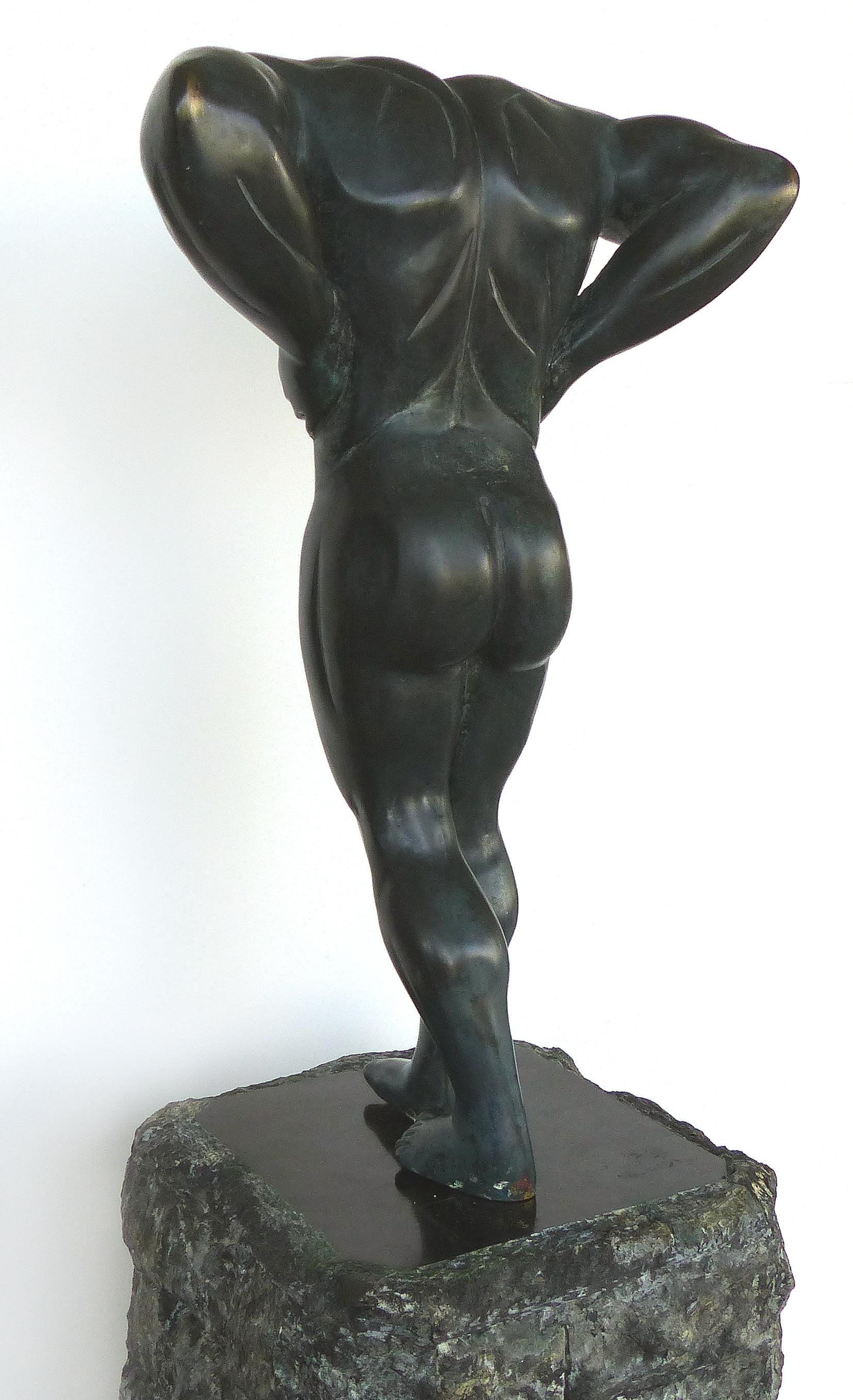 Large Bronze Greco Roman Style Sculpture atop a Chiselled Granite Pedestal 3