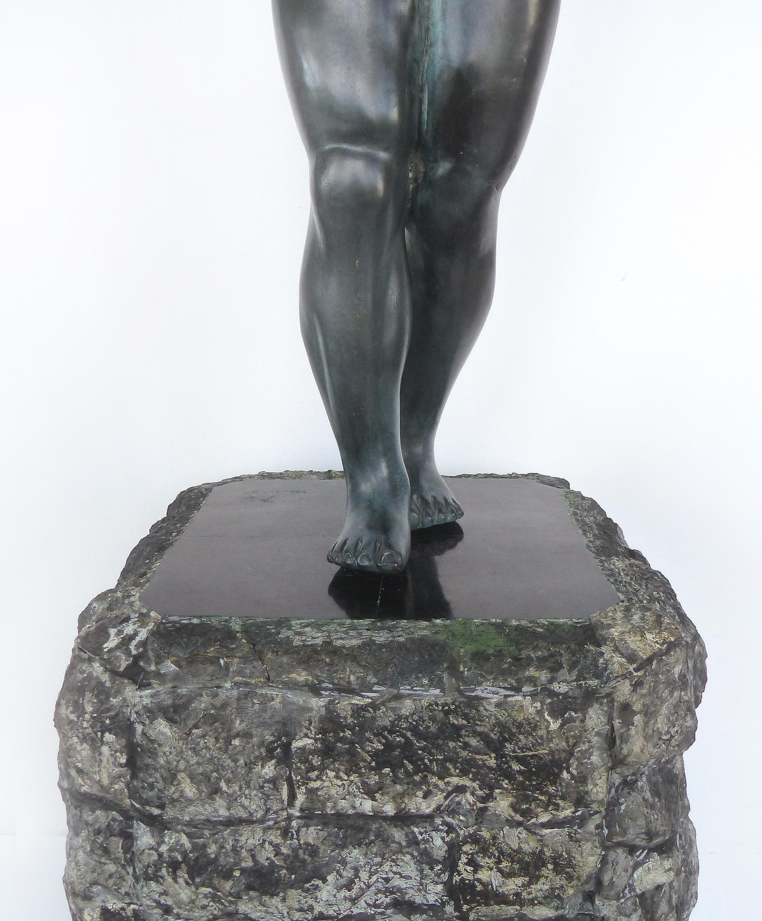 Large Bronze Greco Roman Style Sculpture atop a Chiselled Granite Pedestal 5