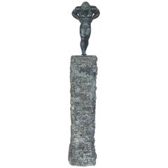 Large Bronze Greco Roman Style Sculpture atop a Chiselled Granite Pedestal