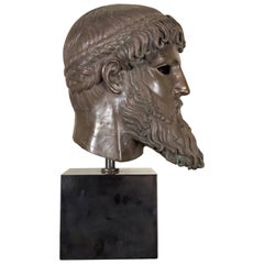Large Bronze Head after the Antique, Signed Fuse Marinelli Firenze, 20th Century