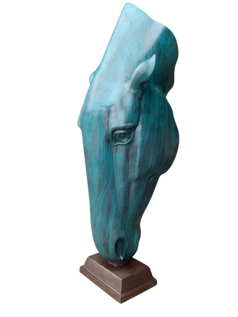 A beautiful large bronze horse head sculpture still water, 20th century. 

Still Water is a 2011 outdoor bronze sculpture of a horse's head by Nic Fiddian-Green, located at Marble Arch in London, United Kingdom. The Original 33 feet (10 m) piece