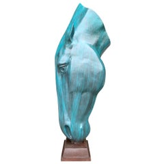 Large Bronze Horse Head Sculpture 'Still Water', 20th Century