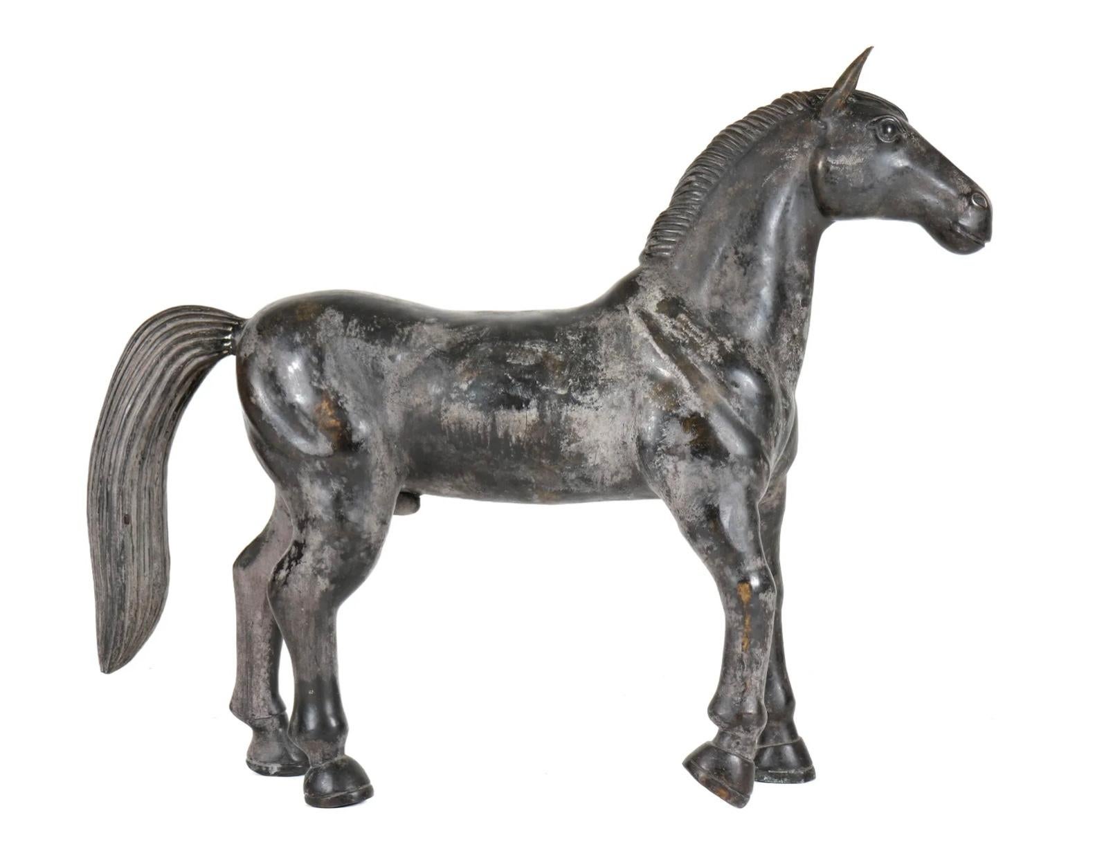 Patinated Large Bronze Horse Sculpture For Sale