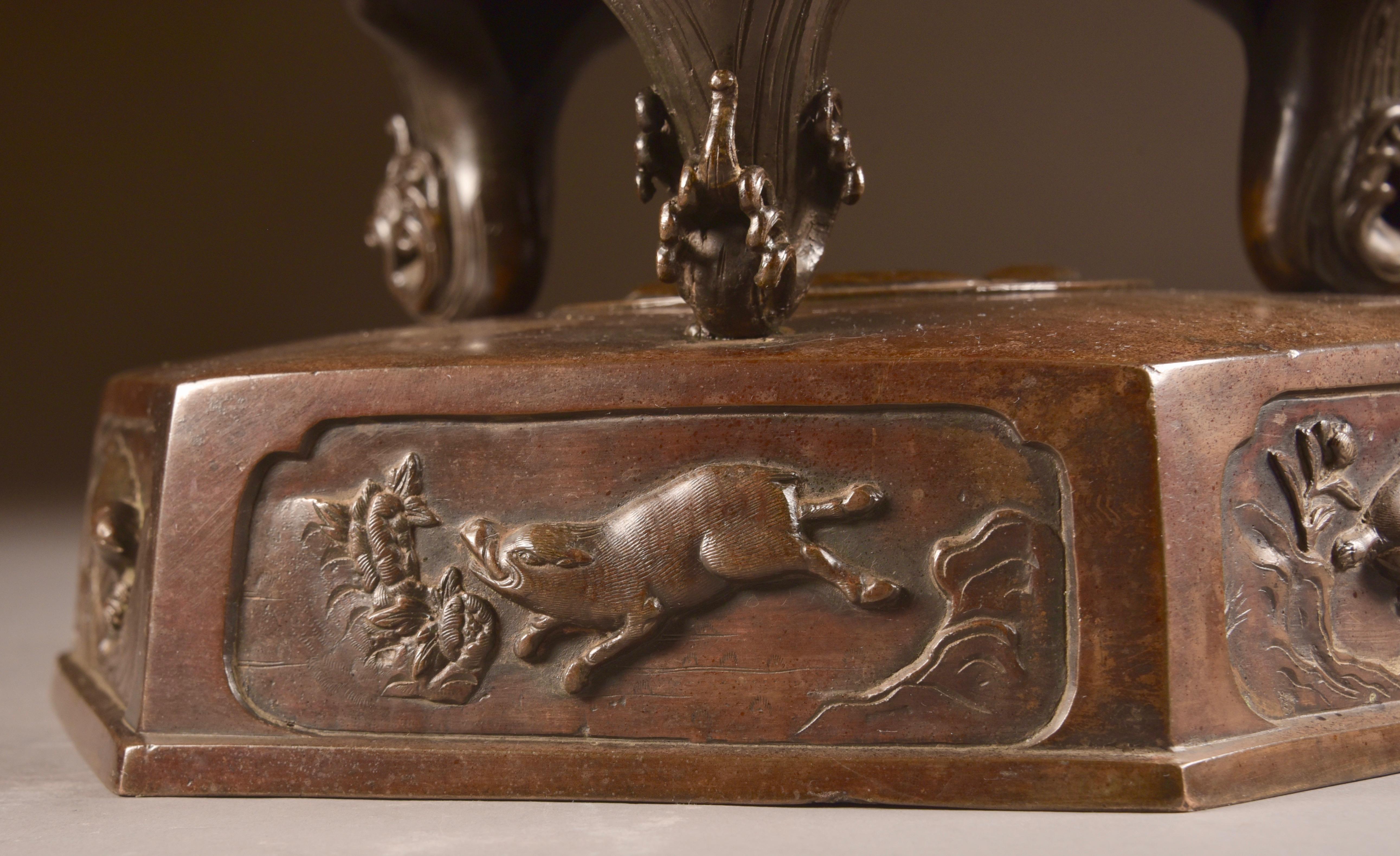 Bronze Incense Burner with Buddha and Phoenix Birds, Japan, Late 19th Century 11