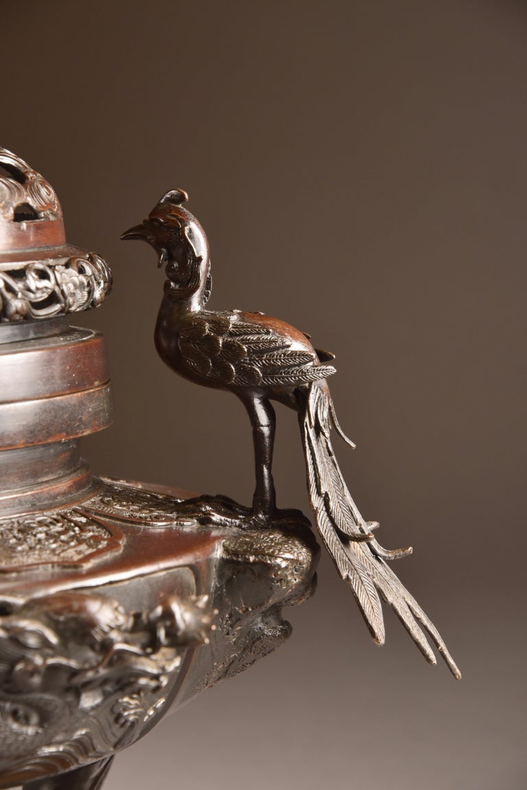 Bronze Incense Burner with Buddha and Phoenix Birds, Japan, Late 19th Century at 1stDibs