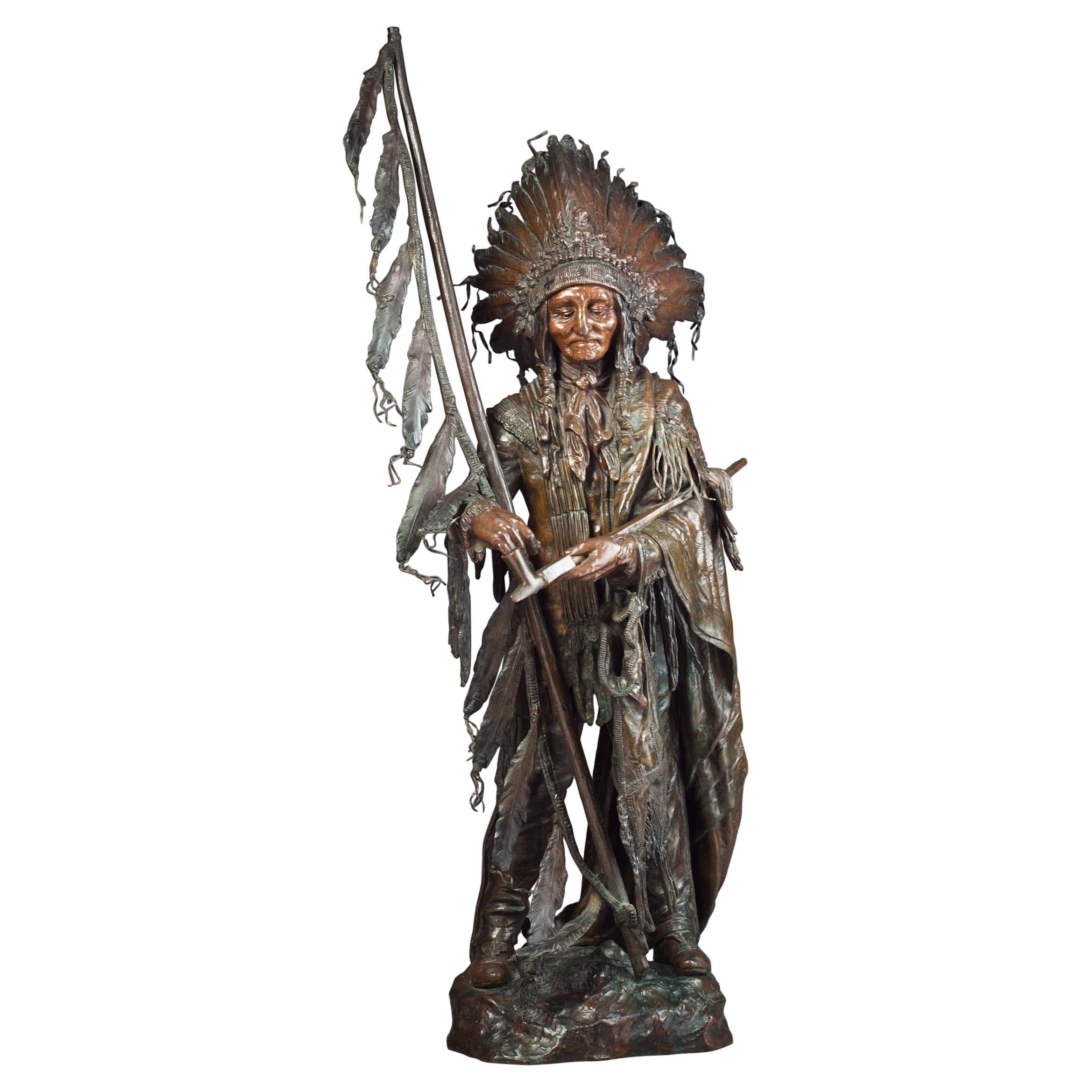 Grand indien en bronze, "Peace", par Carl Kauba (1865-1922)