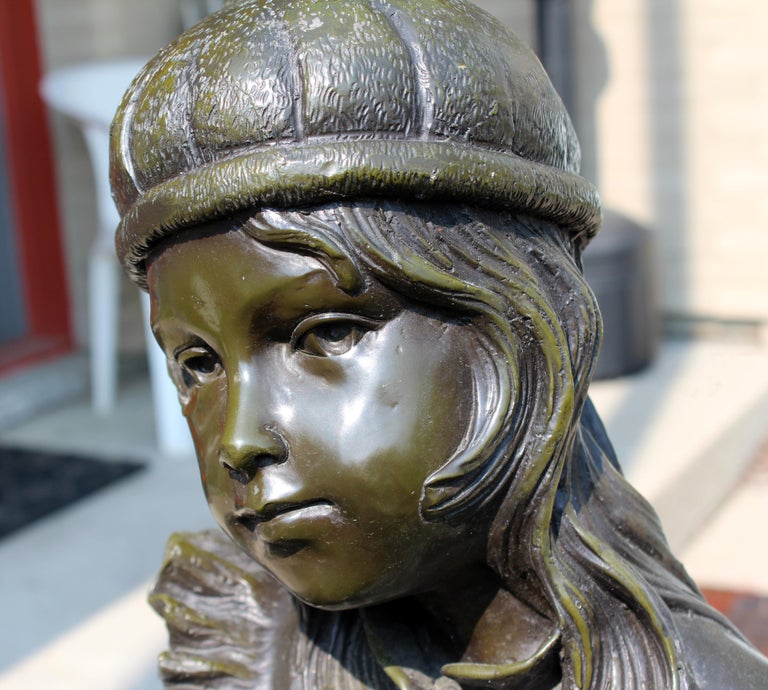 Large Bronze Indoor Outdoor Floor Sculpture Girl with Apples Signed Jim Davidson For Sale 2