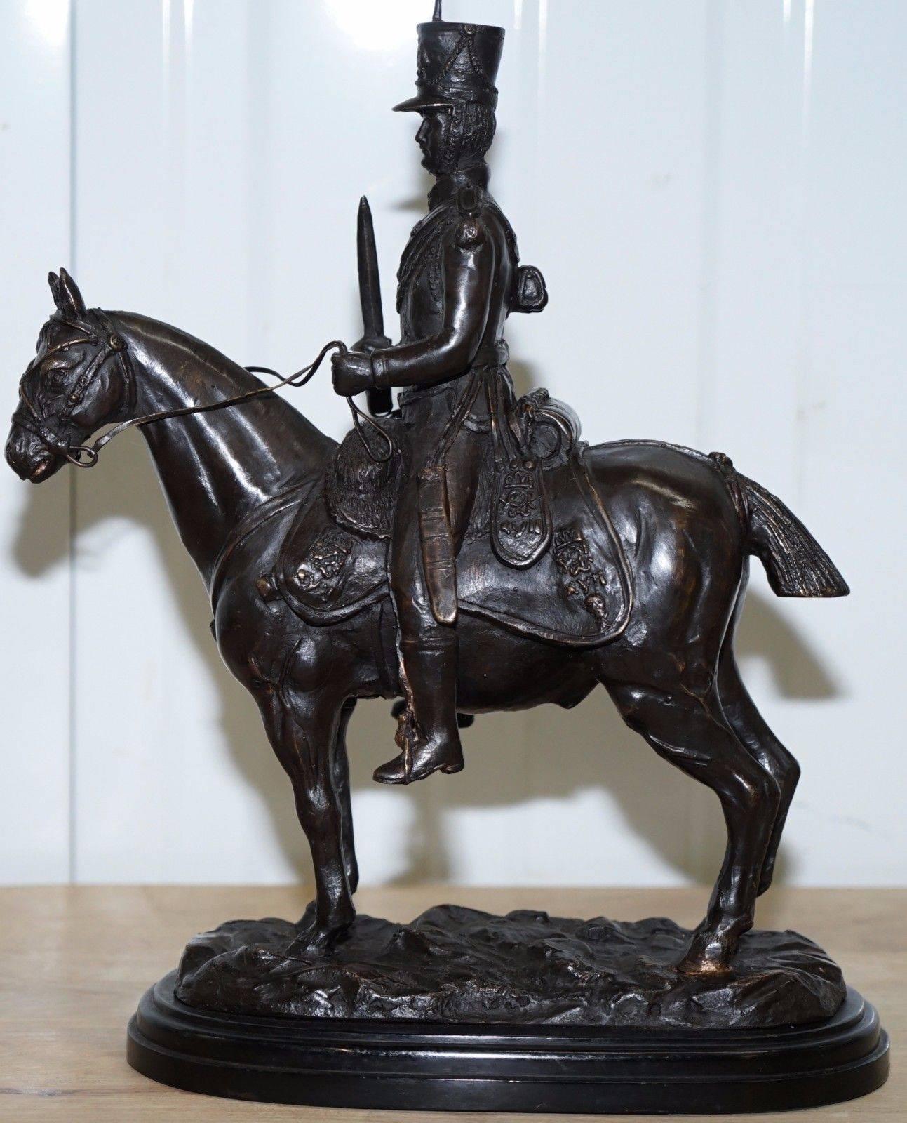 We are delighted to offer for sale this lovely John Skeaping, (1901-1980) bronze study of a mounted French light cavalry Hussar with death's head emblem to his cap being signed to the base and raised on a polished slate socle plinth

Born in South