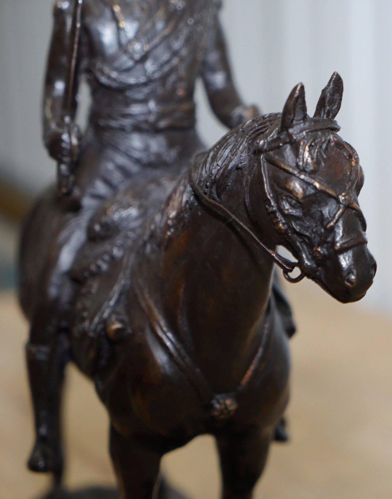 Mid-Century Modern Large Bronze John Skeaping French Cavalry Hussar Riding a Horse Death Cap Statue