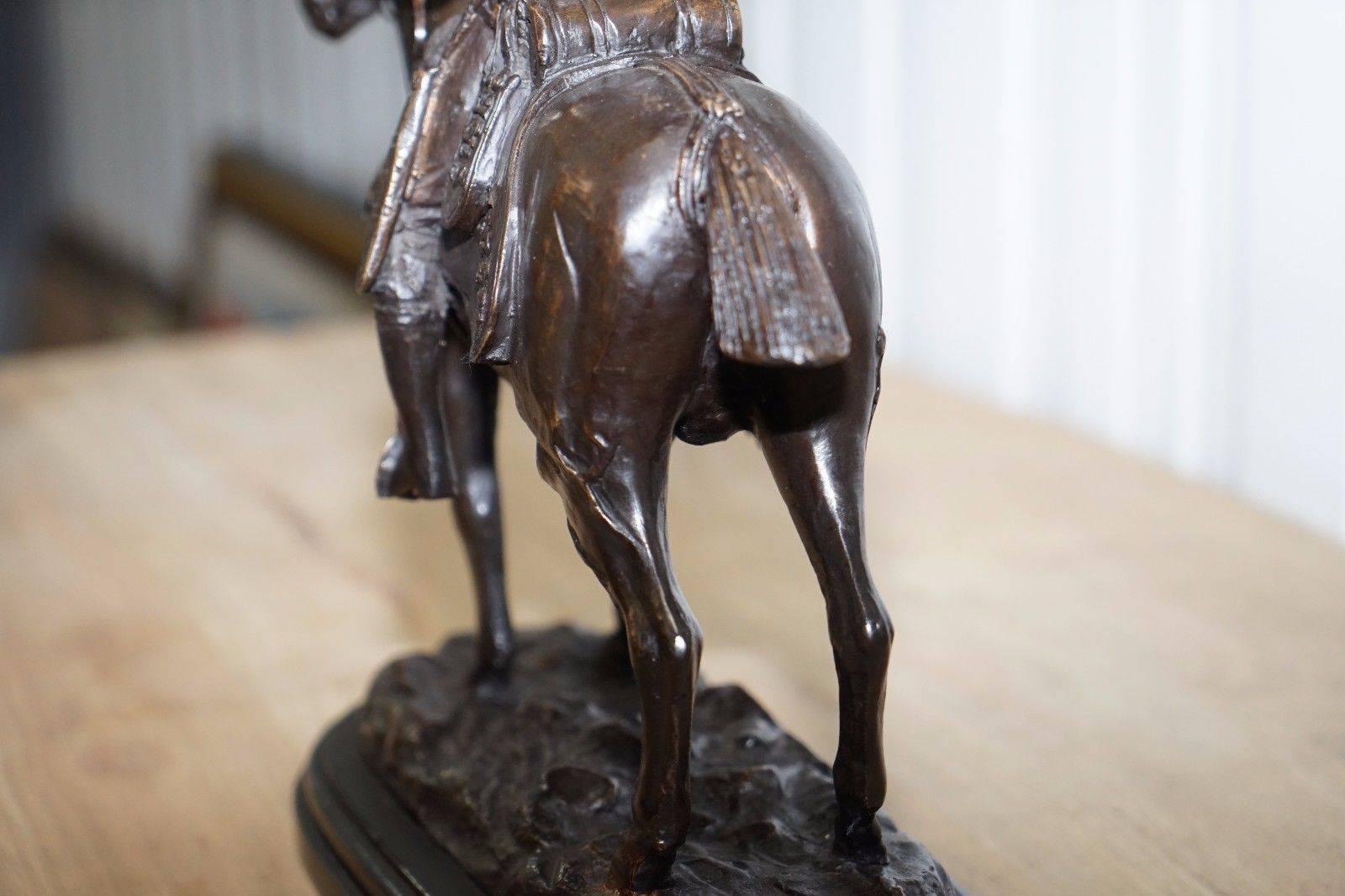 British Large Bronze John Skeaping French Cavalry Hussar Riding a Horse Death Cap Statue