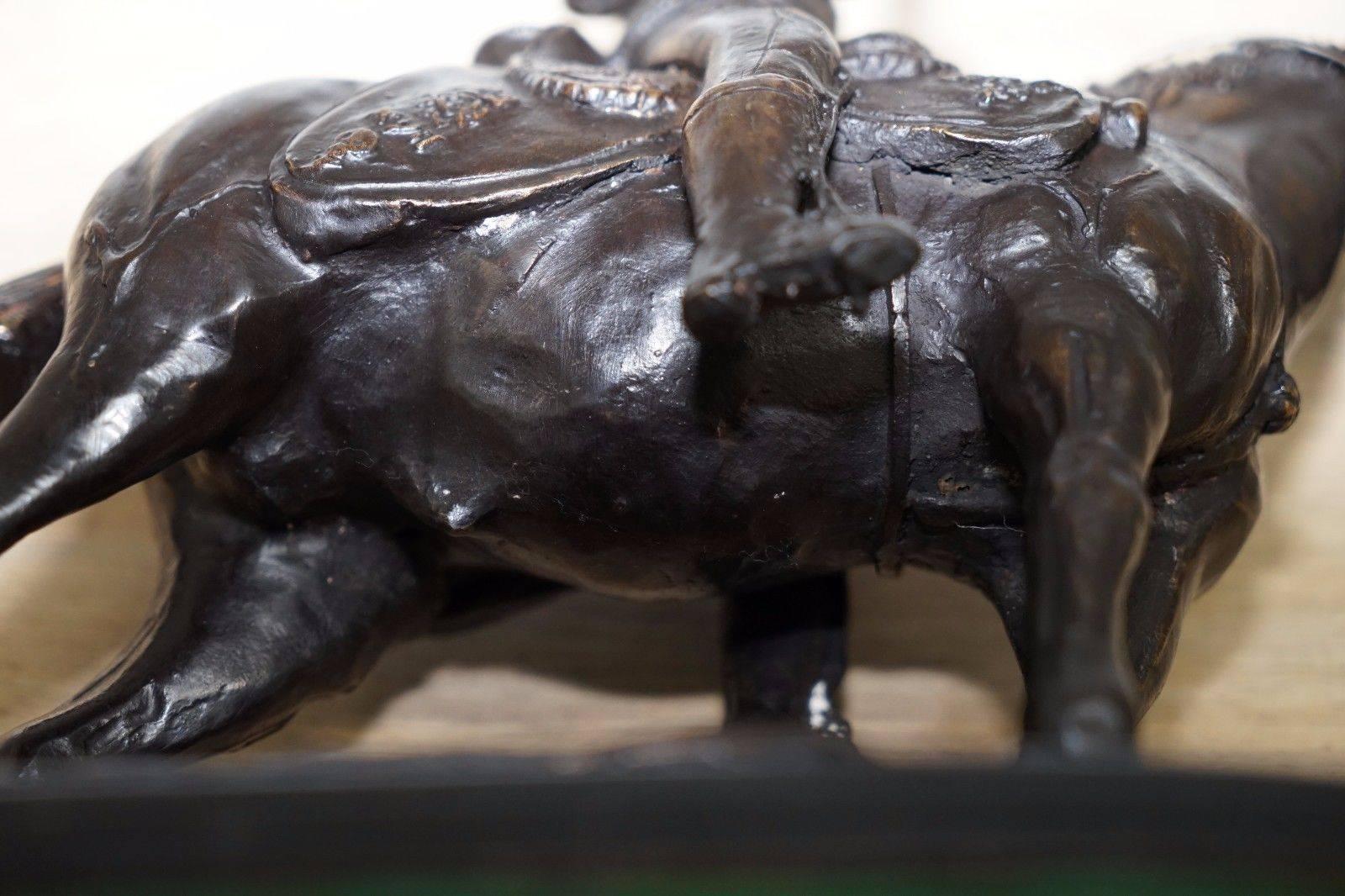 20th Century Large Bronze John Skeaping French Cavalry Hussar Riding a Horse Death Cap Statue