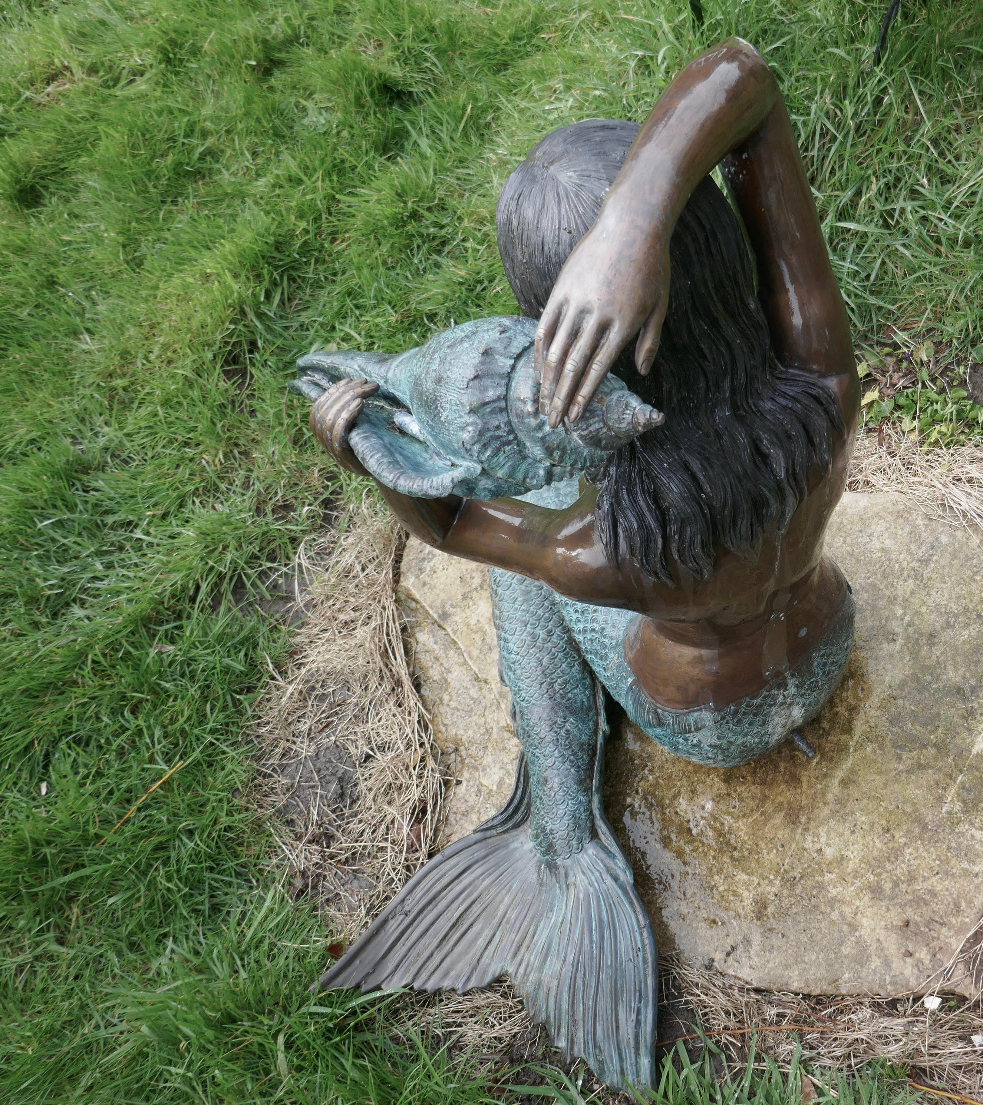 Beaux Arts Large Bronze Kneeling Mermaid Fountain Water Feature