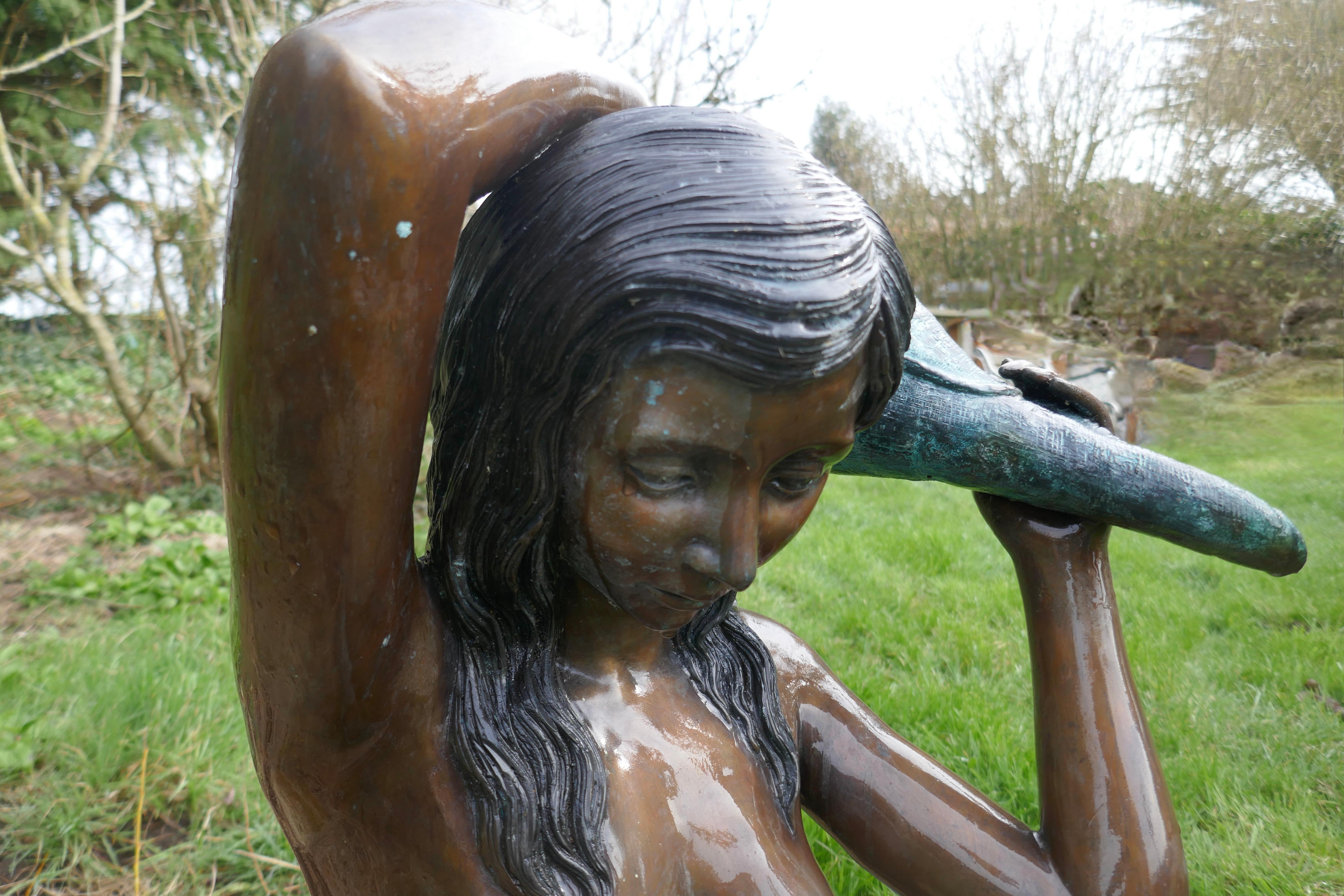 Large Bronze Kneeling Mermaid Fountain Water Feature In Good Condition In Chillerton, Isle of Wight