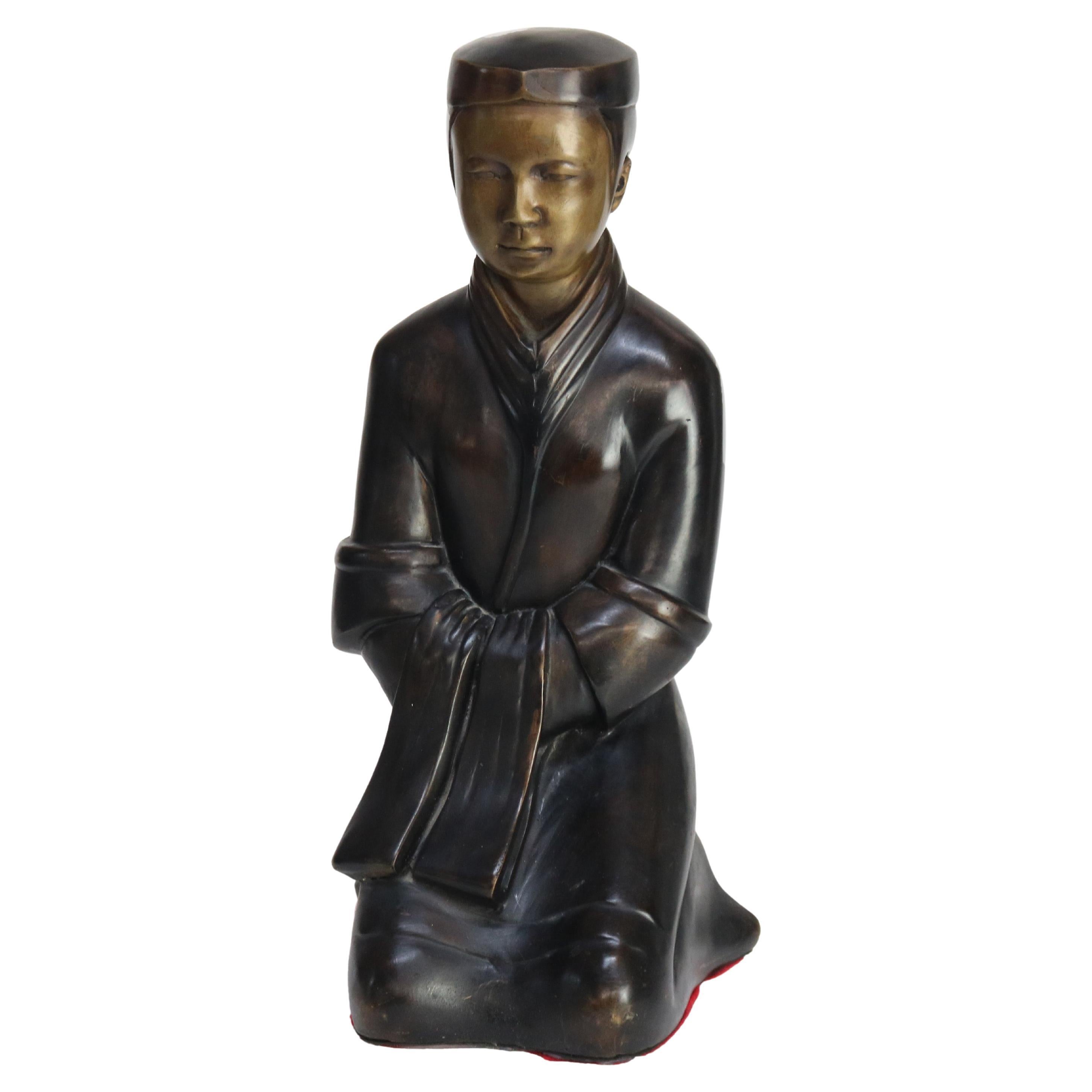 Large Bronze Kneeling Monk 20thC For Sale