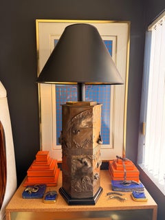 Large Bronze Lamp with Peacocks and Birds Attributed to Billy William Haines