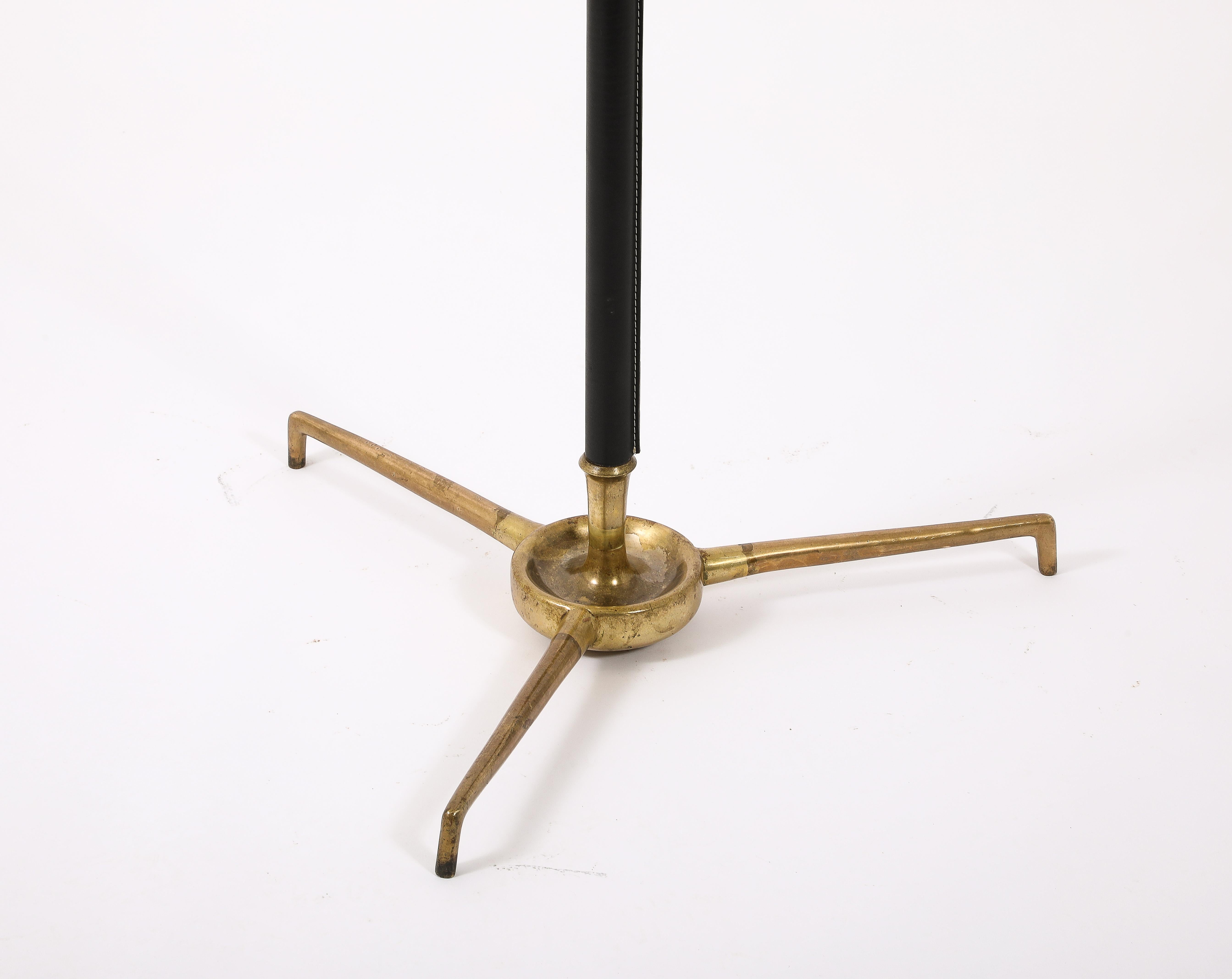Large Bronze & Leather Floor Lamp by Arlus, France 1950's In Good Condition For Sale In New York, NY