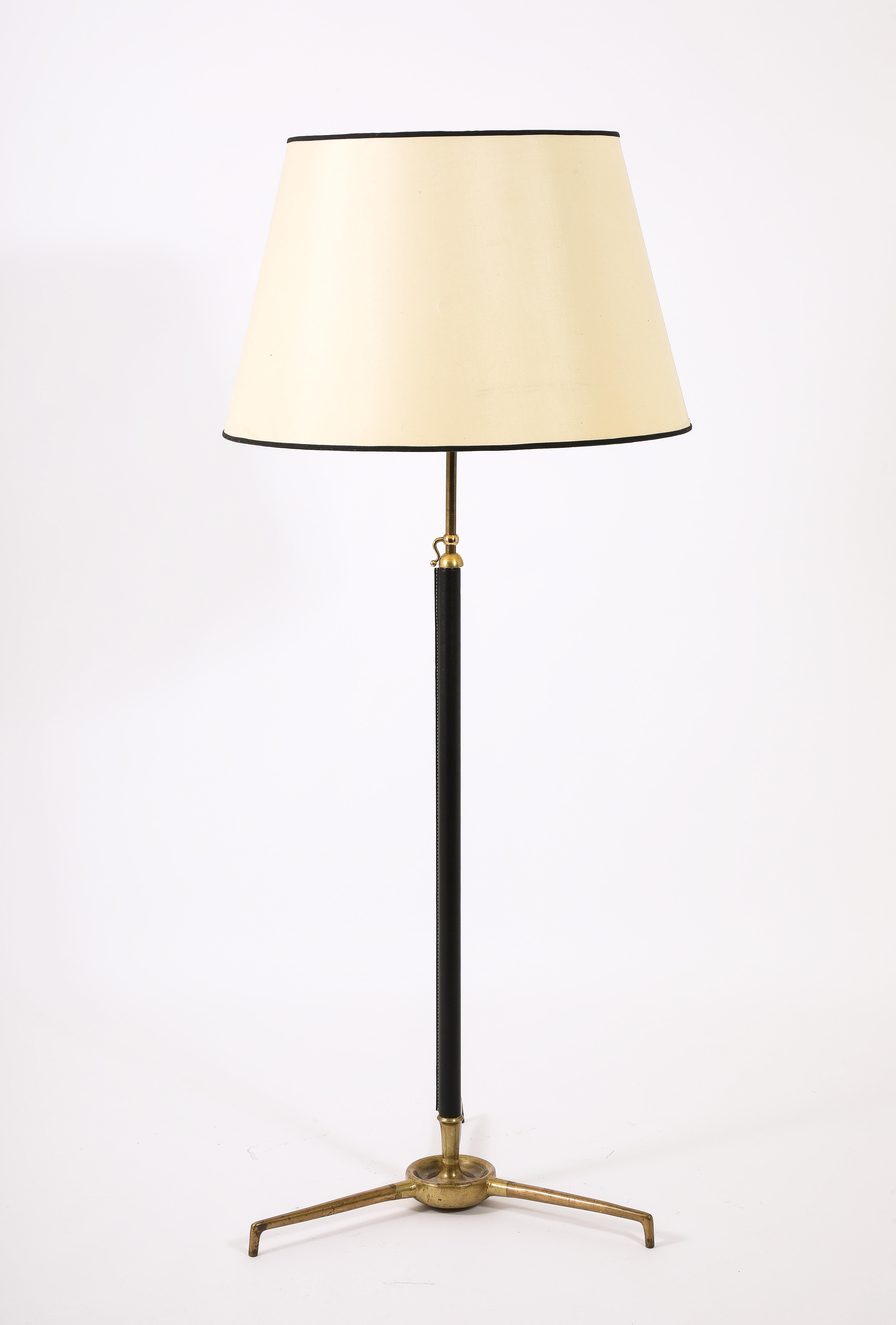 Large Bronze & Leather Floor Lamp by Arlus, France 1950's For Sale 1