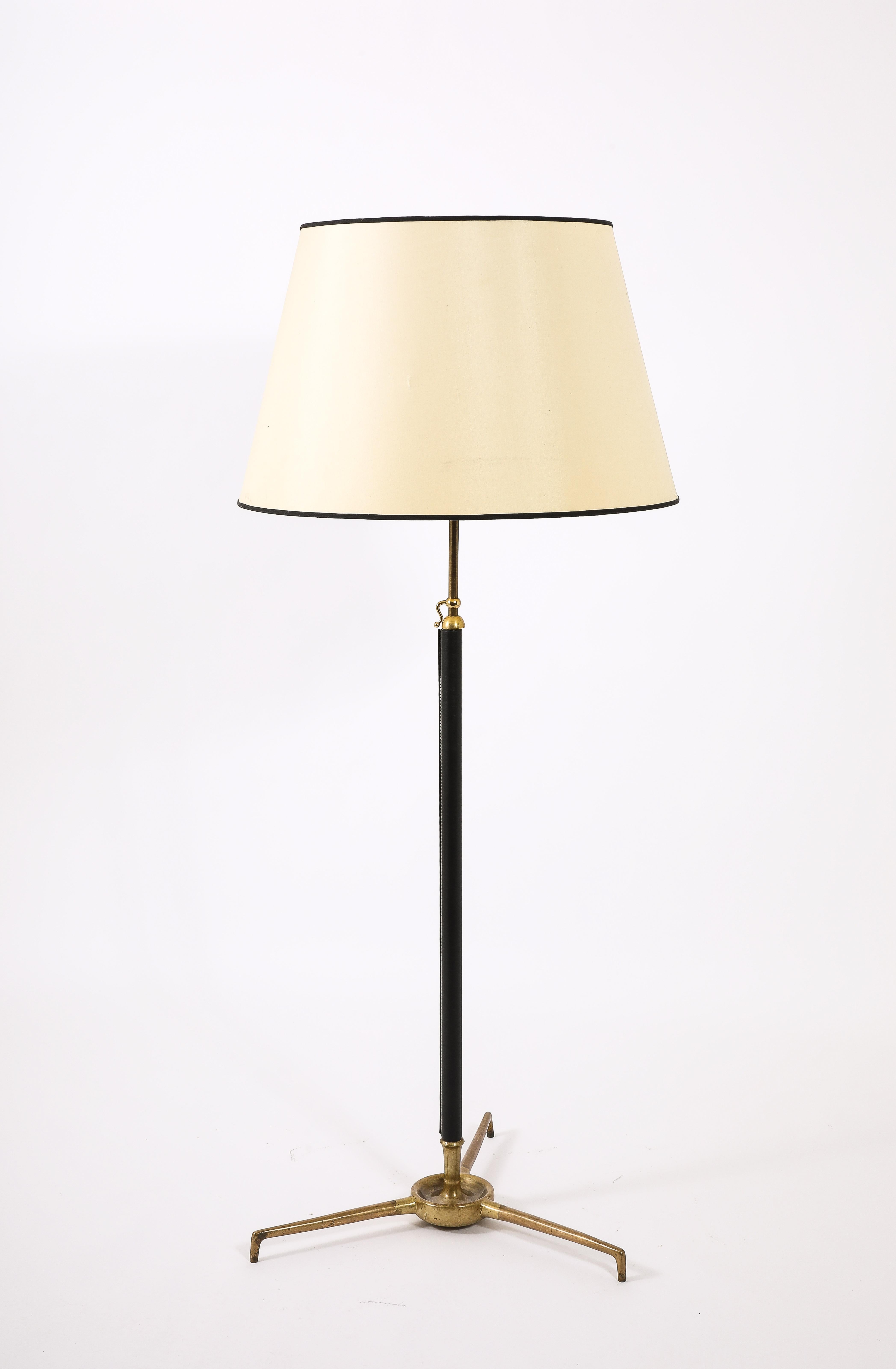 Large Bronze & Leather Floor Lamp by Arlus, France 1950's For Sale 2