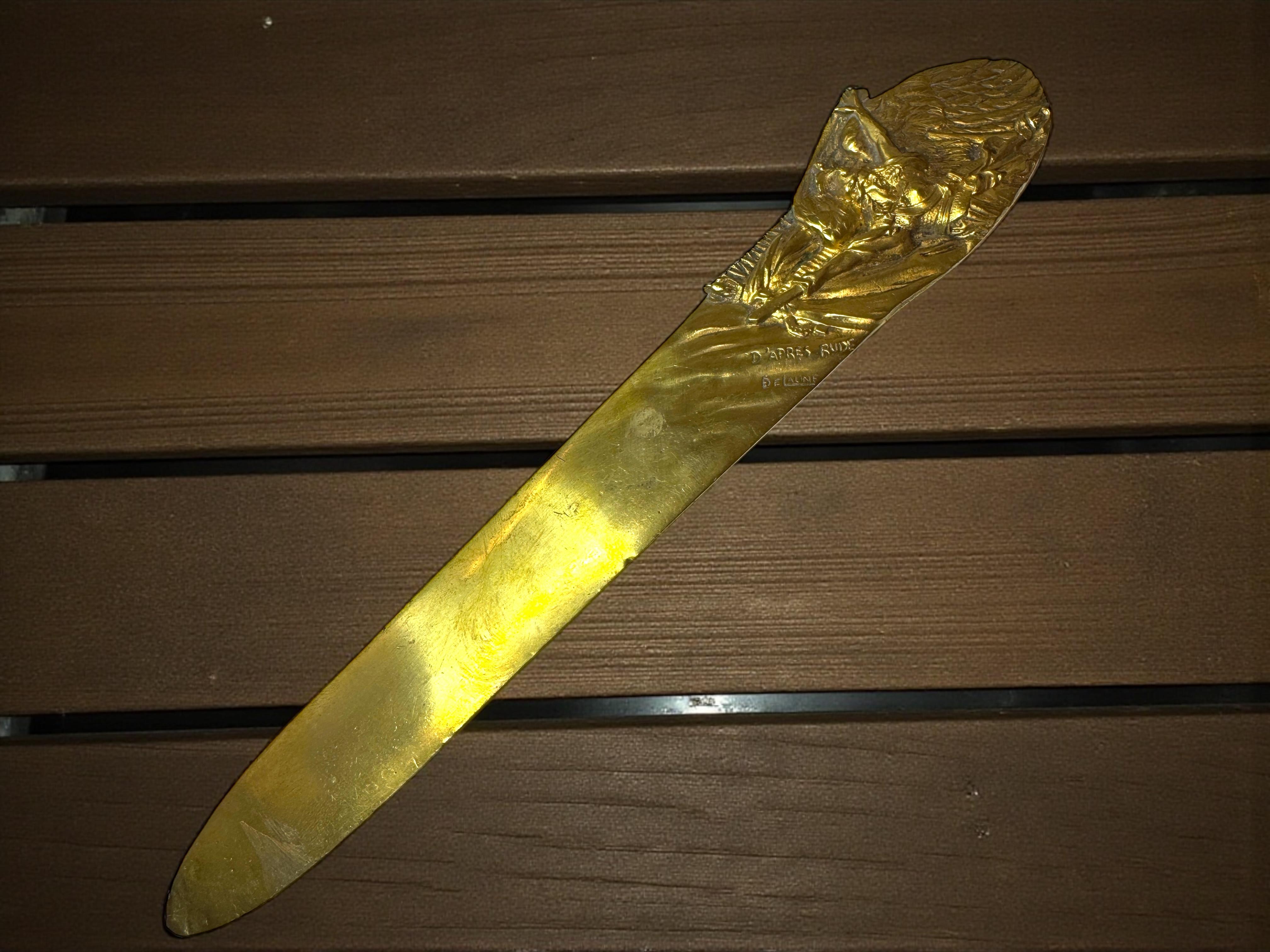 Großer Bronze-Brieföffner Jugendstil Ende 19. Jahrhundert signiert DeLaune, Frankreich im Angebot 4