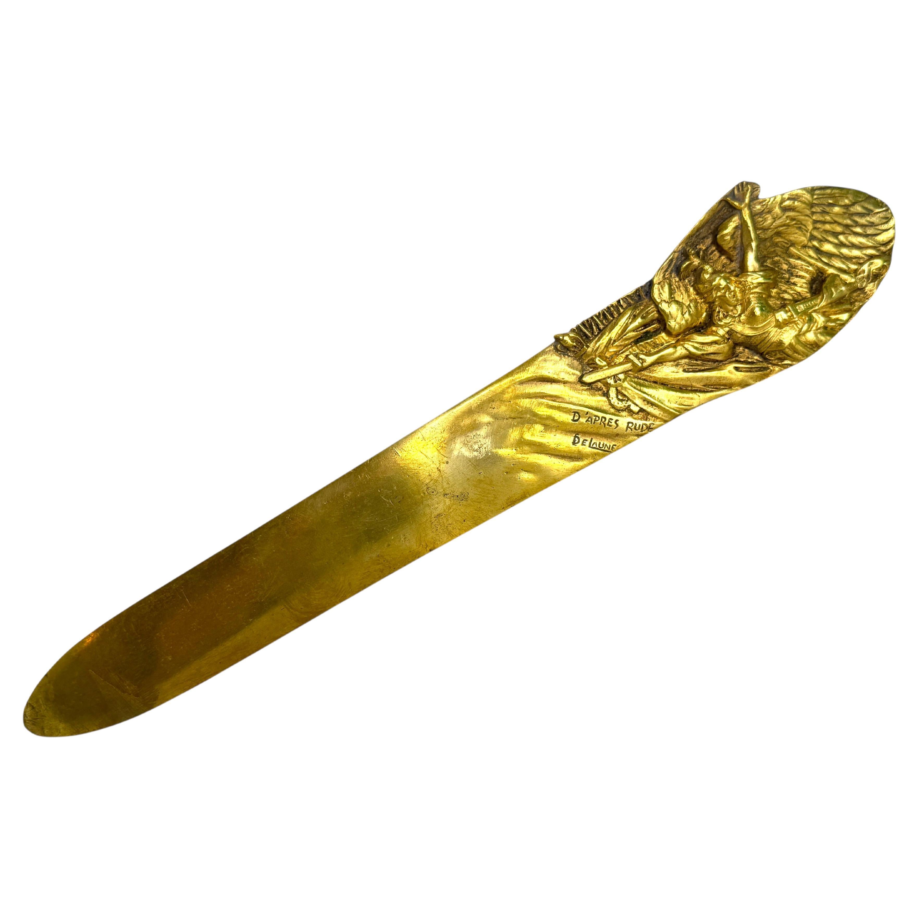 Large Bronze Letter Opener Art Nouveau late 19th century signed DeLaune, France