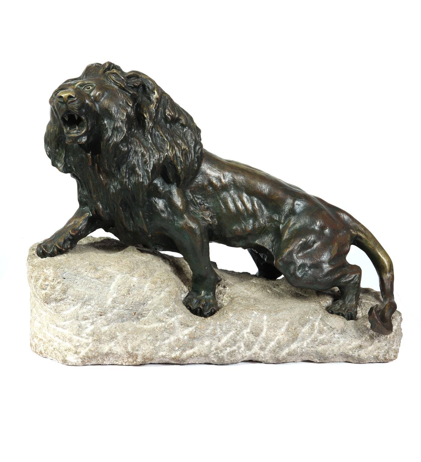 Large Bronze Lion on a Rock by Cartier, c1920 7