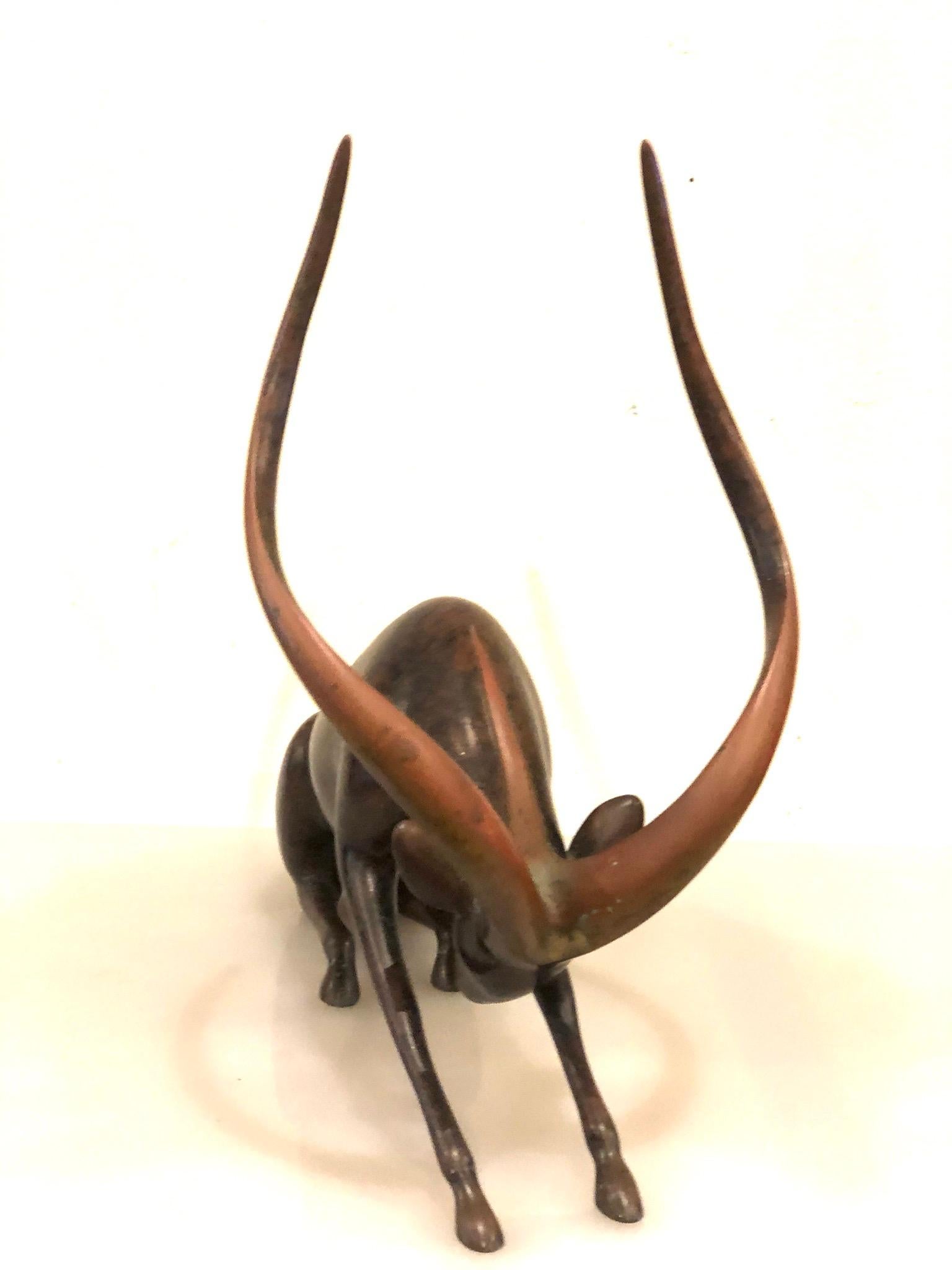 Mid-Century Modern Large Bronze Long Horn Antelope Sculpture by Loet Vanderveen Signed & Number