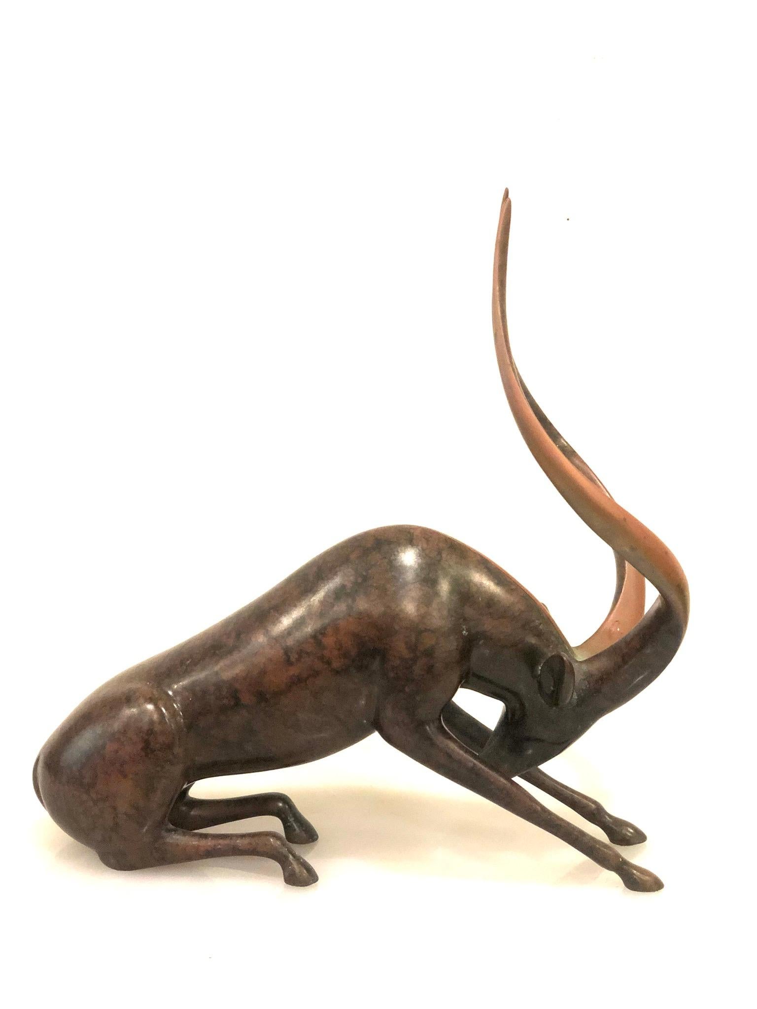 Large Bronze Long Horn Antelope Sculpture by Loet Vanderveen Signed & Number In Good Condition In San Diego, CA