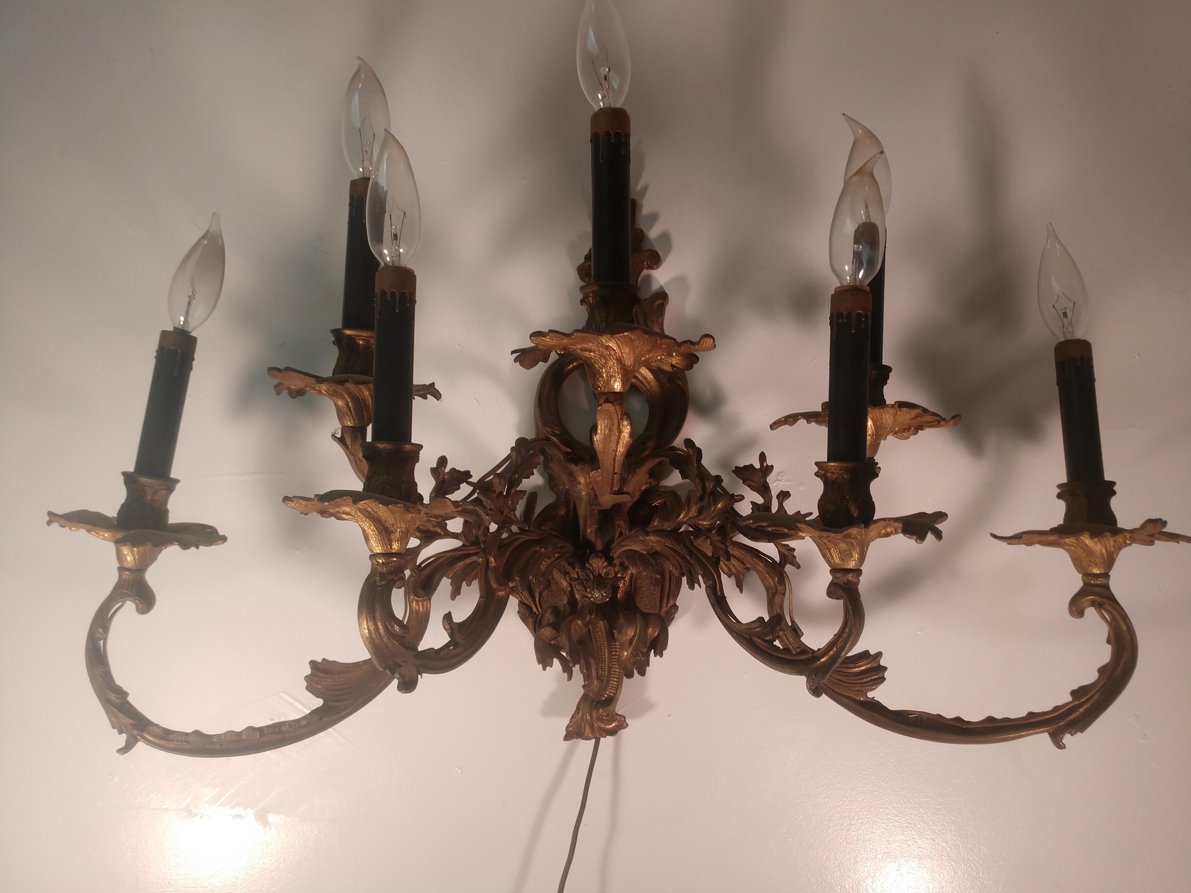 Cast Large Bronze Louis XIV Style Wall Sconce For Sale