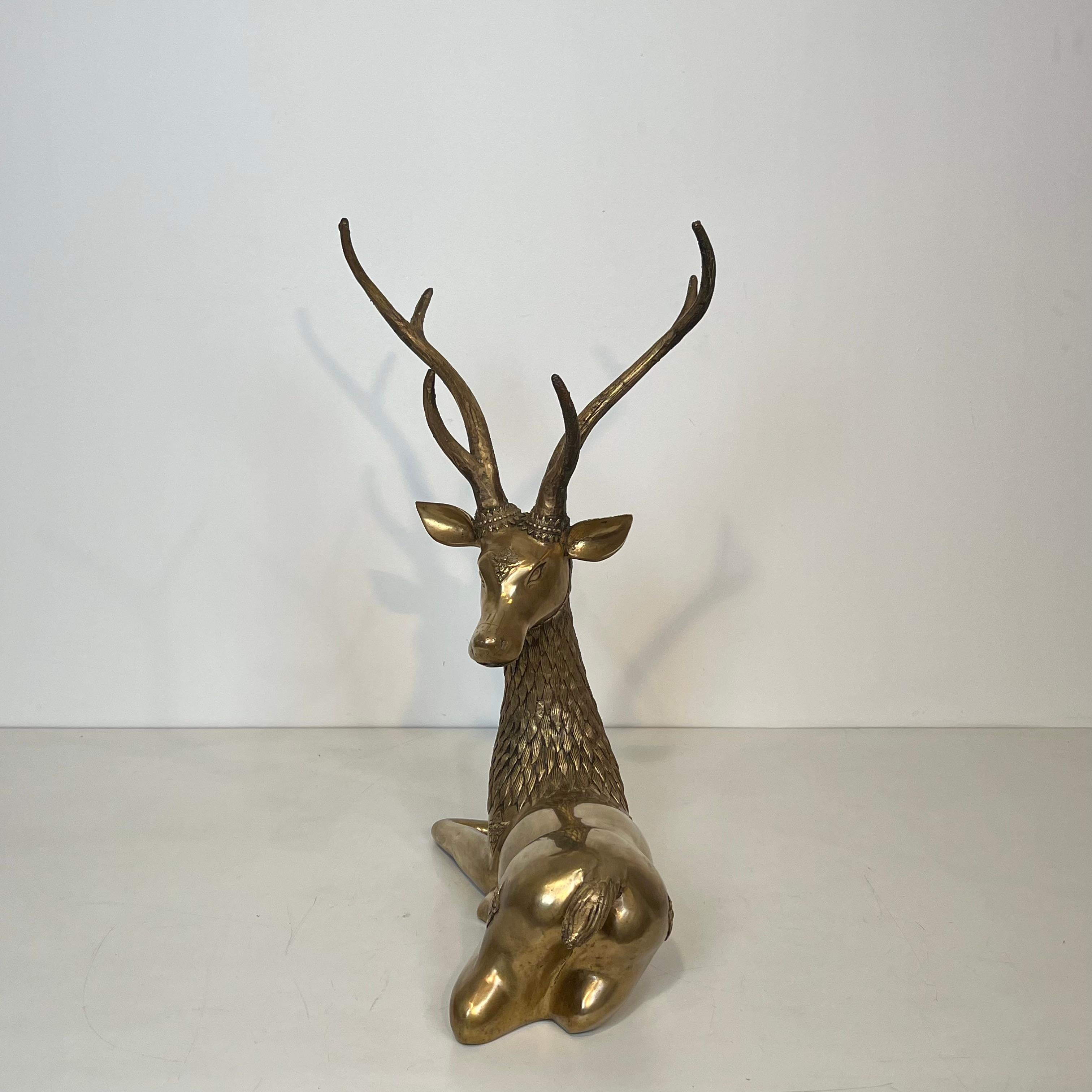 Français Large Bronze Lying Deer Engraved with Shamanic Motifs en vente