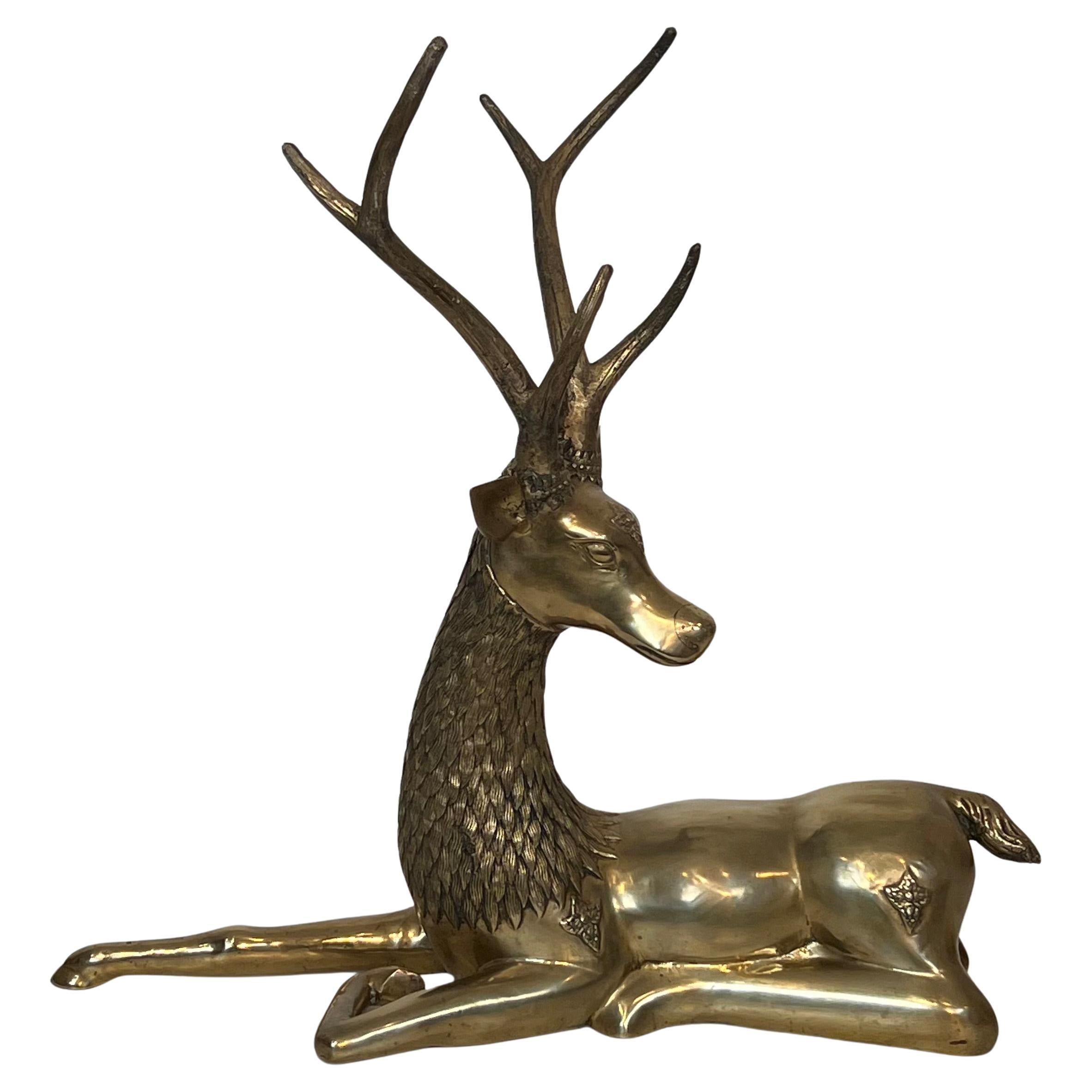 Large Bronze Lying Deer Engraved with Shamanic Motifs