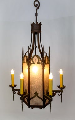 Large Bronze and Mica Antique Gothic Revival Lantern '2 Available'