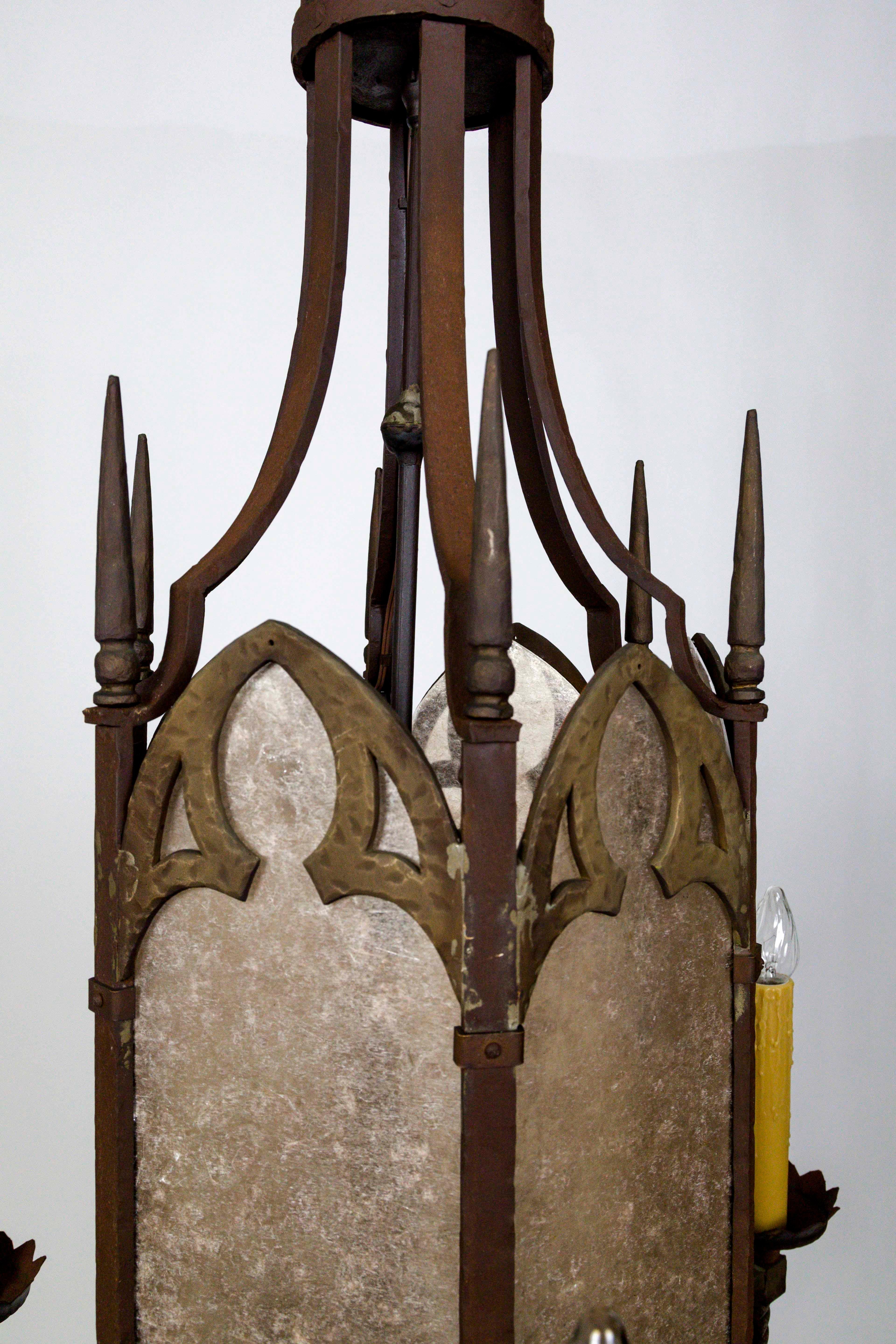 Large Bronze and Mica Antique Gothic Revival Lantern '2 Available' In Good Condition In San Francisco, CA
