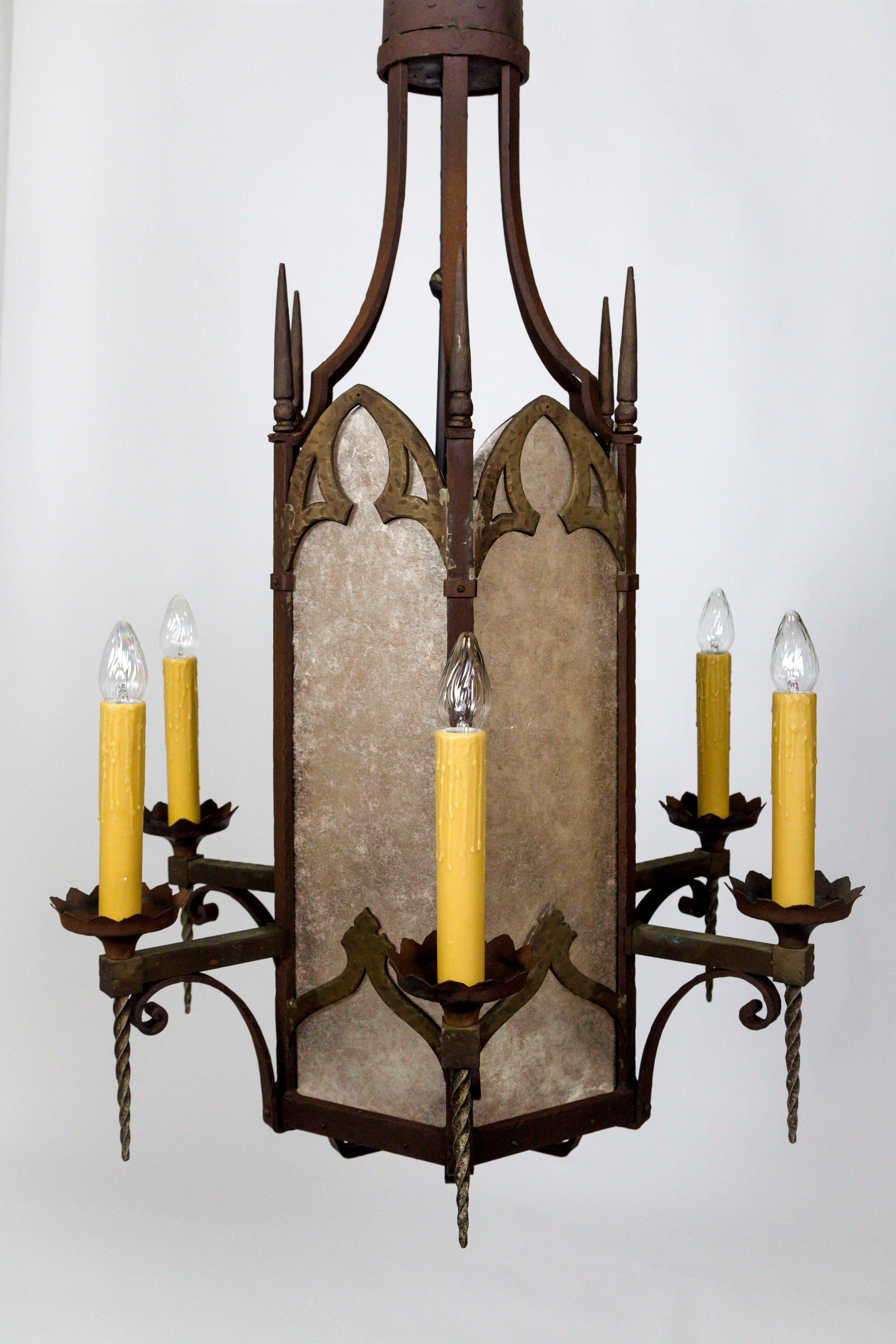Large Bronze and Mica Antique Gothic Revival Lantern '2 Available' 14