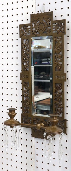 Large Bronze Mirror Sconce Two Candleholders